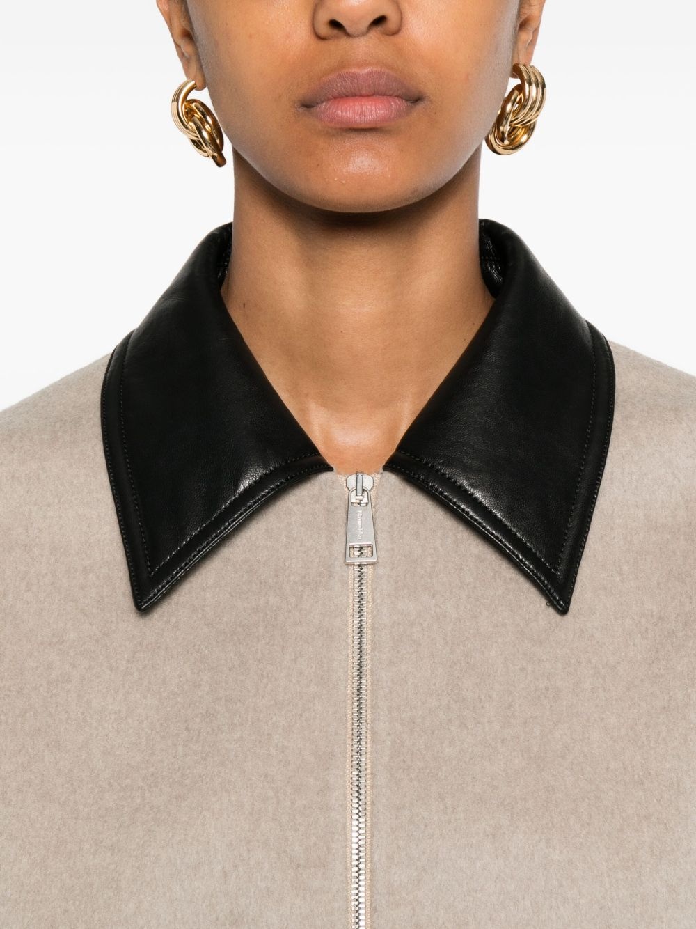 leather-collar zip-up jacket - 5