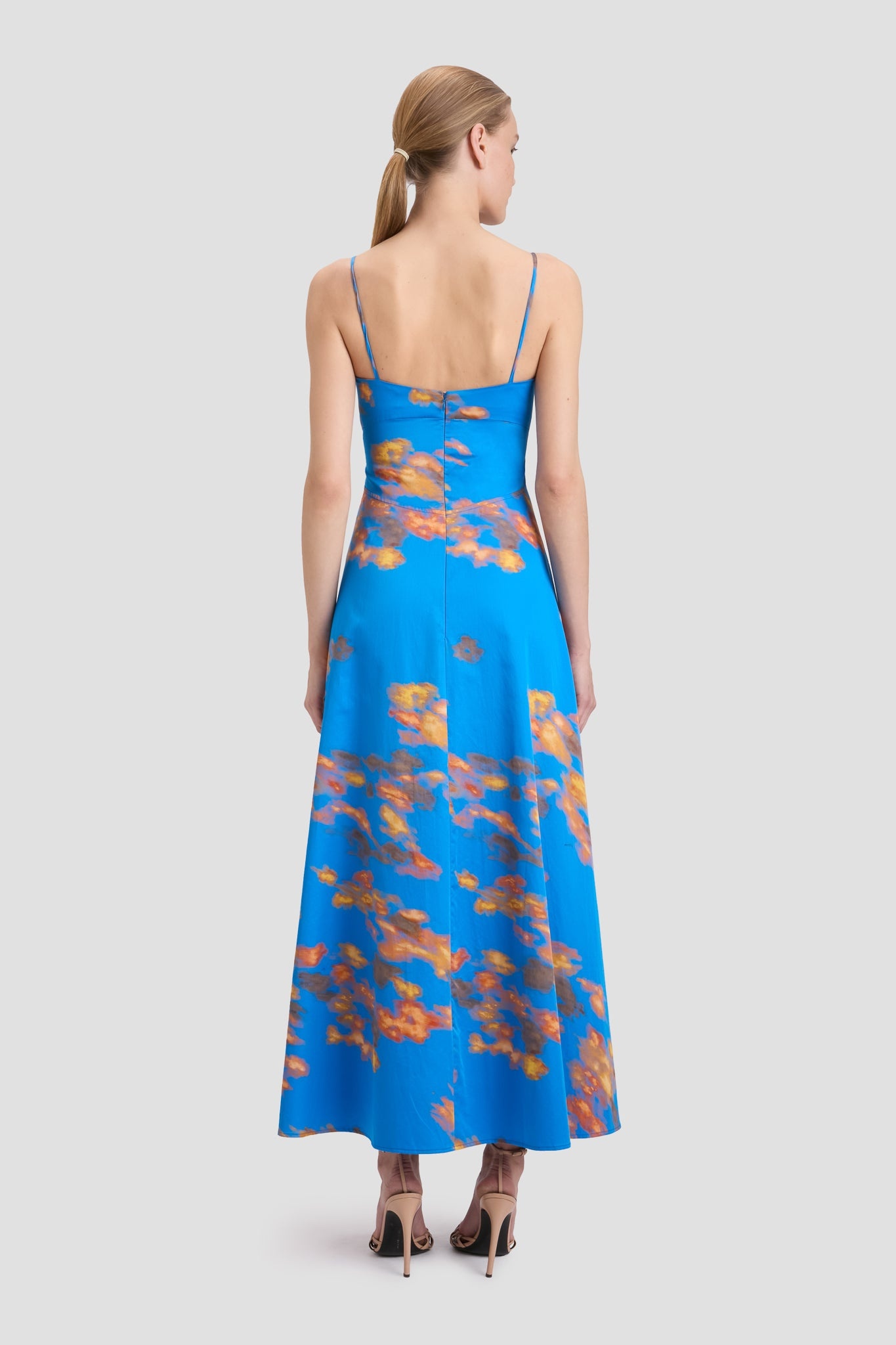 Cami Fit And Flare Midi Dress In Blue Abstract Floral Print - 5