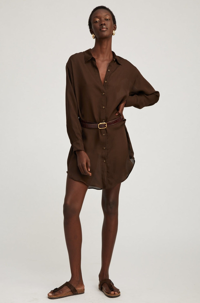 SPRWMN AMERICANO SILK BUTTON DOWN MINI DRESS outlook