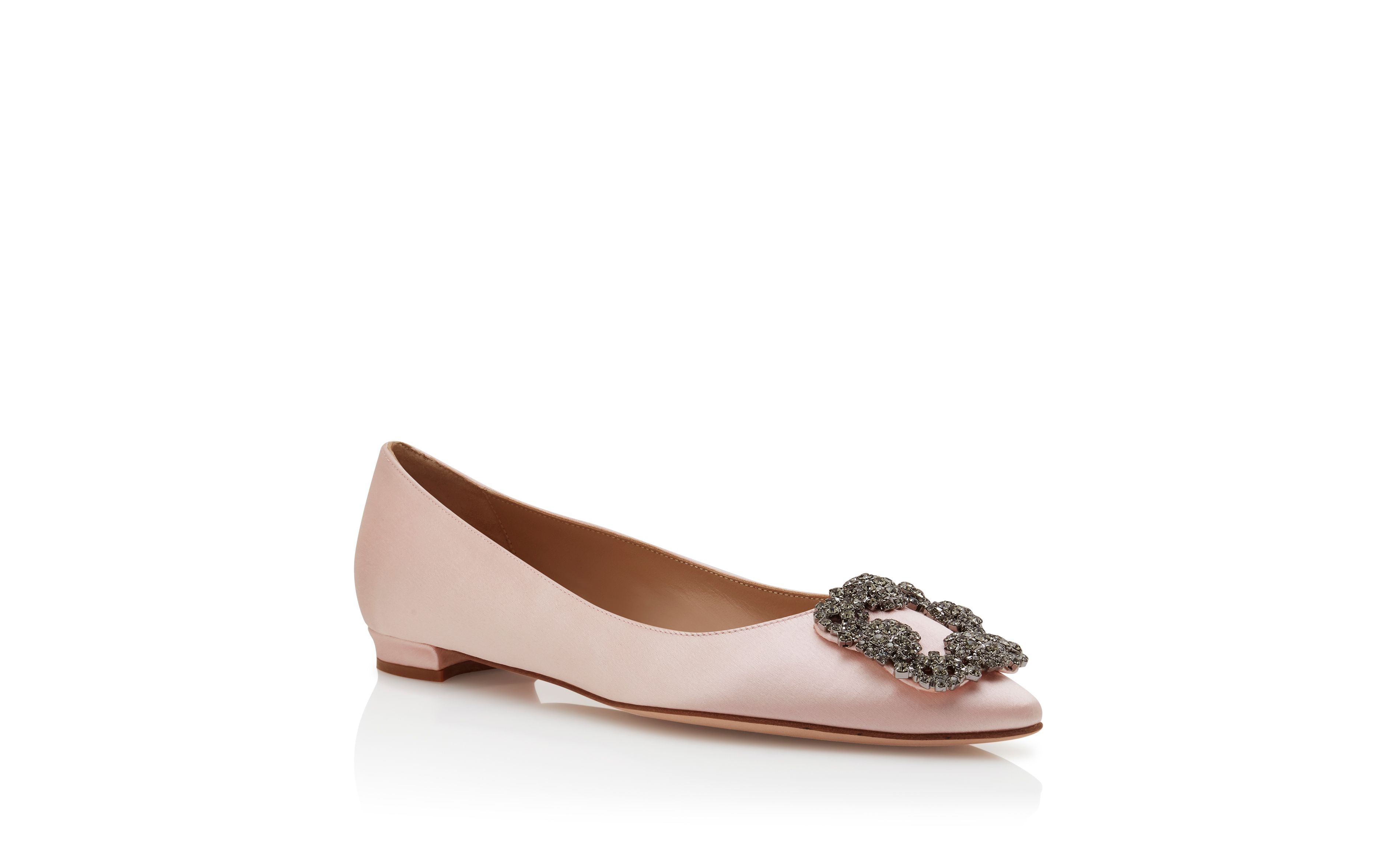 Light Pink Satin Jewel Buckle Flat Shoes - 3