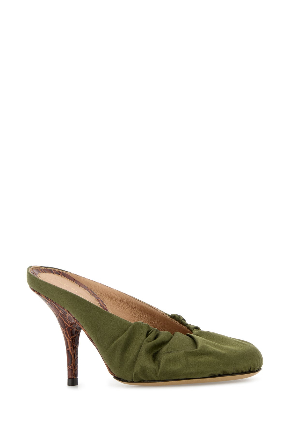 Olive green satin mules - 2