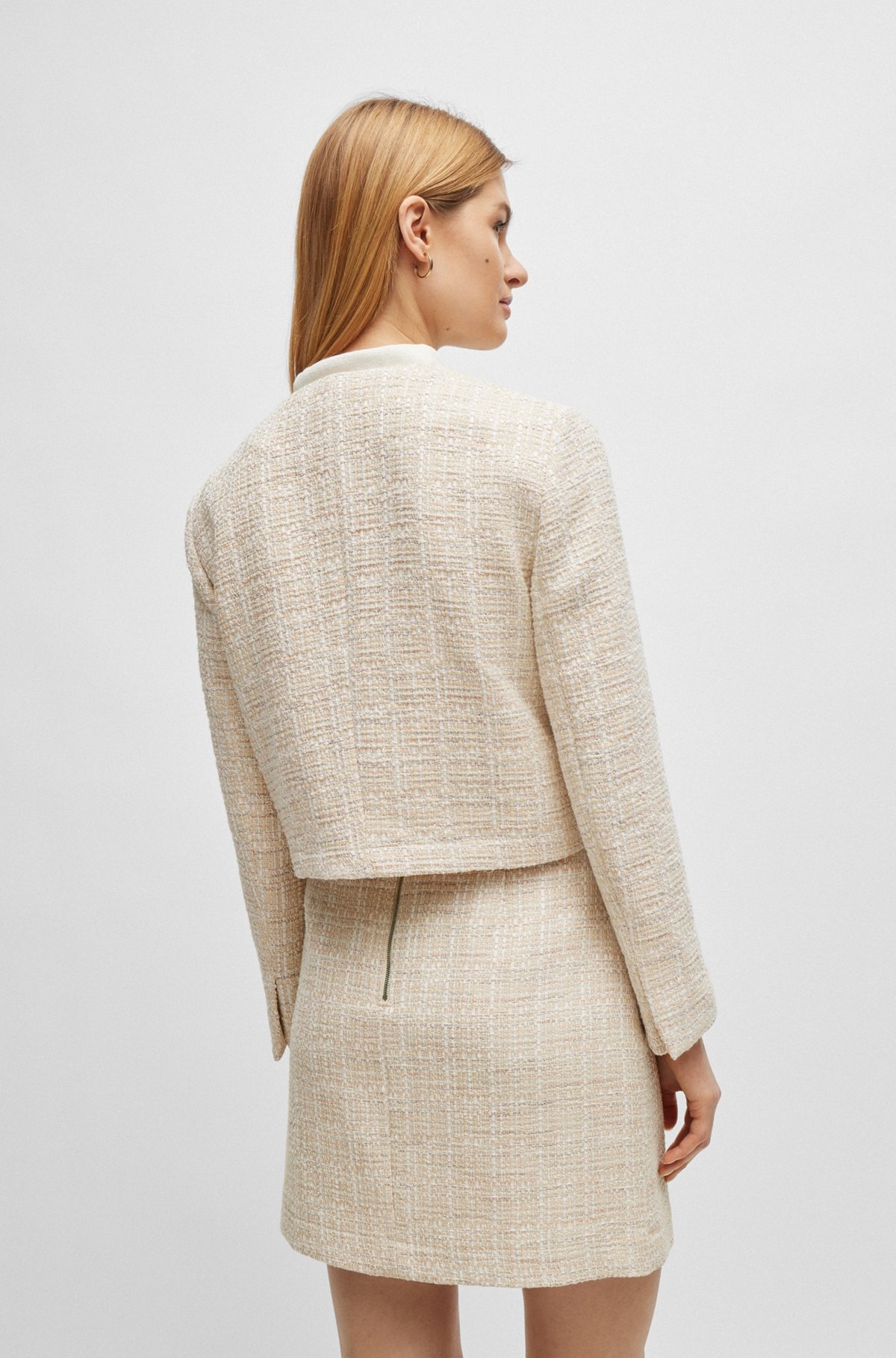 COLLARLESS REGULAR-FIT JACKET IN MELANGE TWEED - 4