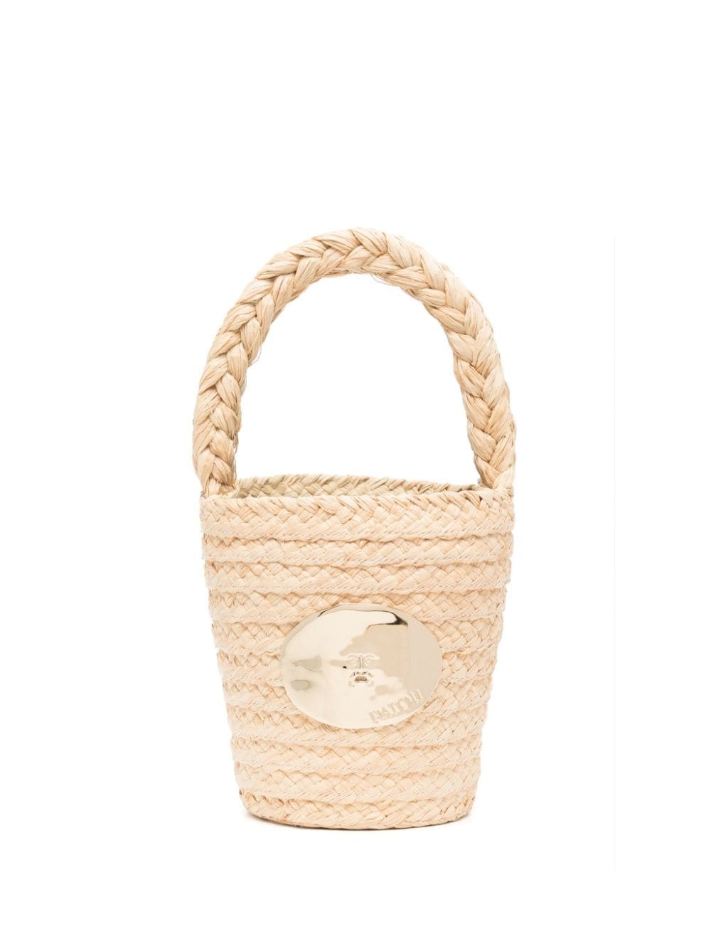 plaque-detail raffia bucket bag - 1