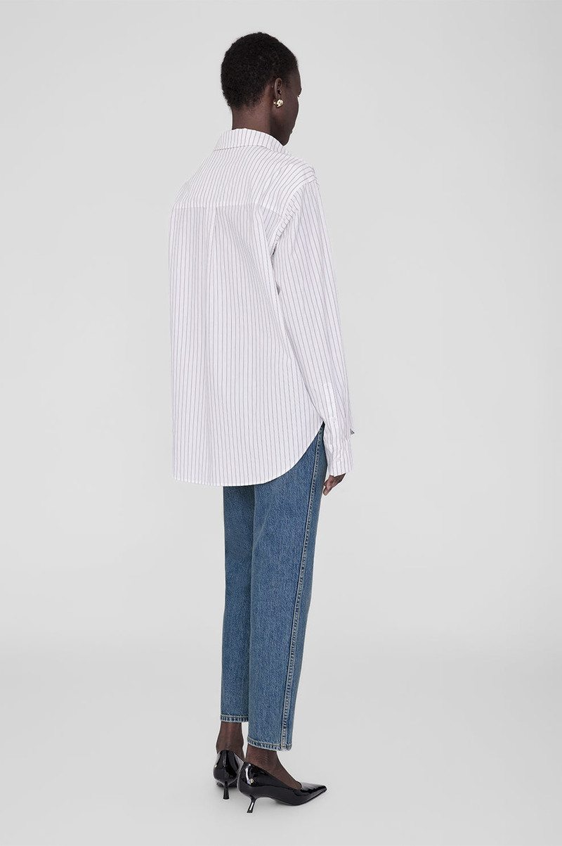 Braxton Shirt - White And Bordeaux Monogram Stripe 3