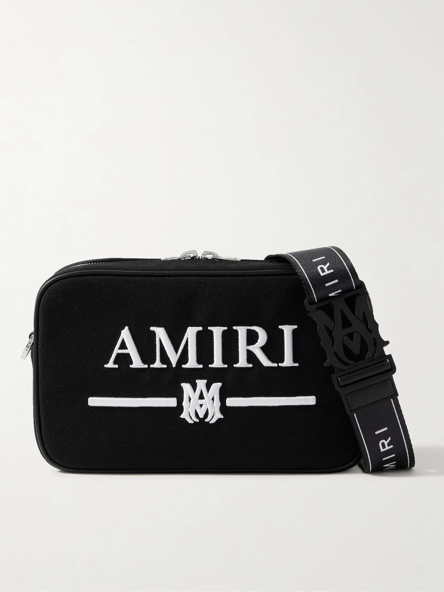 Leather-Trimmed Logo-Embroidered Canvas Messenger Bag - 1