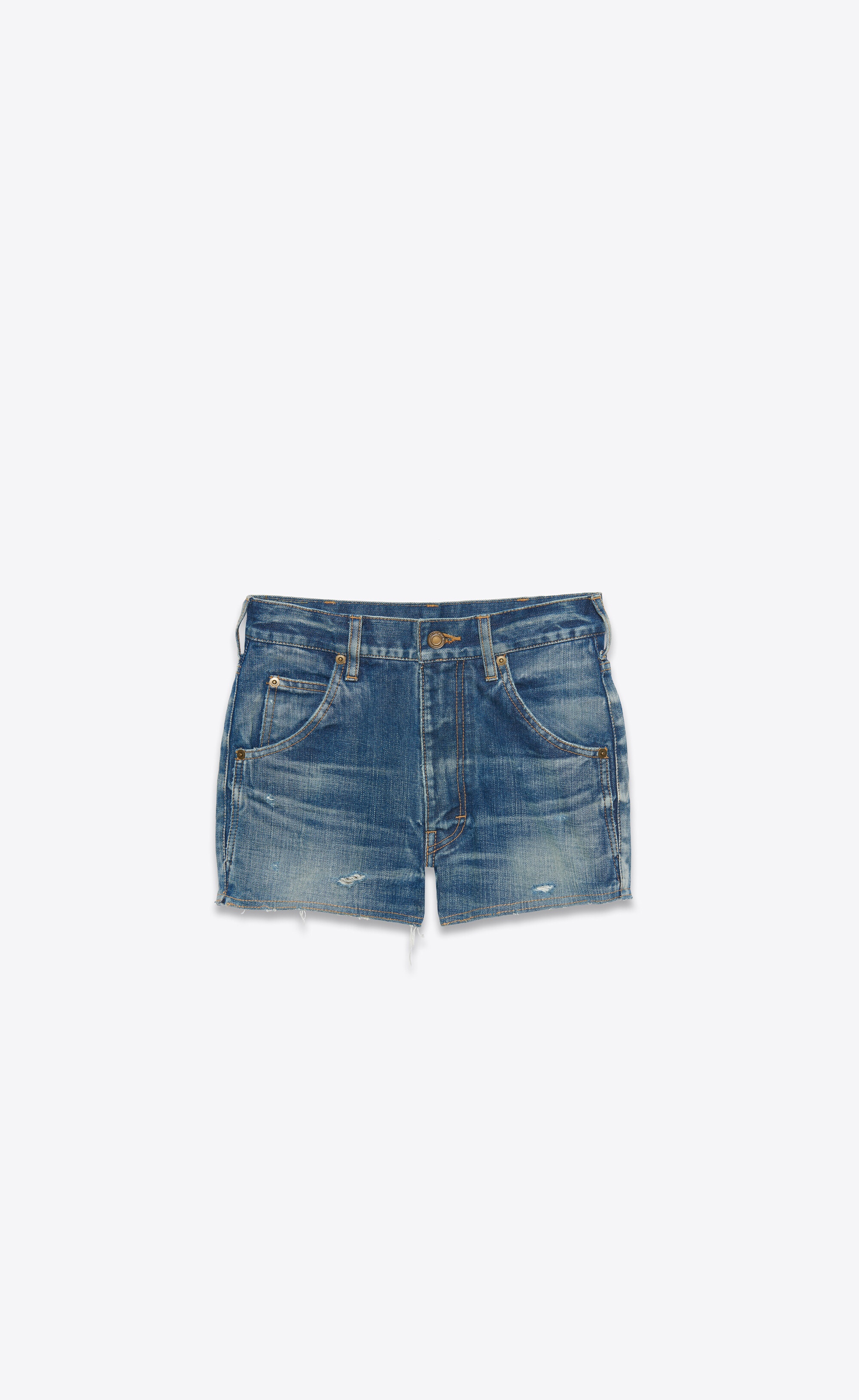 destroyed shorts in dirty fall blue denim - 1