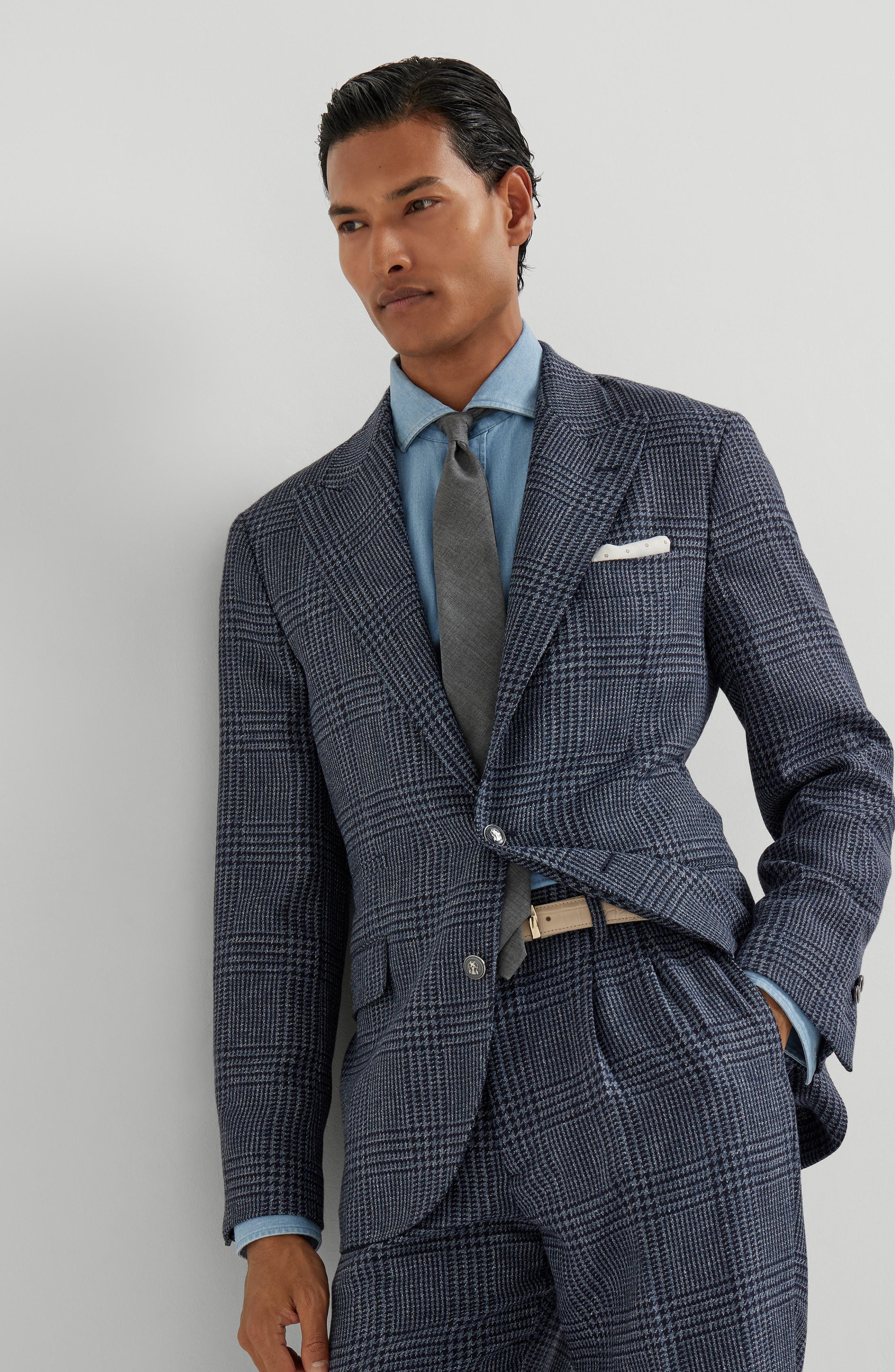 Brunello Cucinelli Prince of Wales deconstructed blazer in Denim at Nordstrom - 5