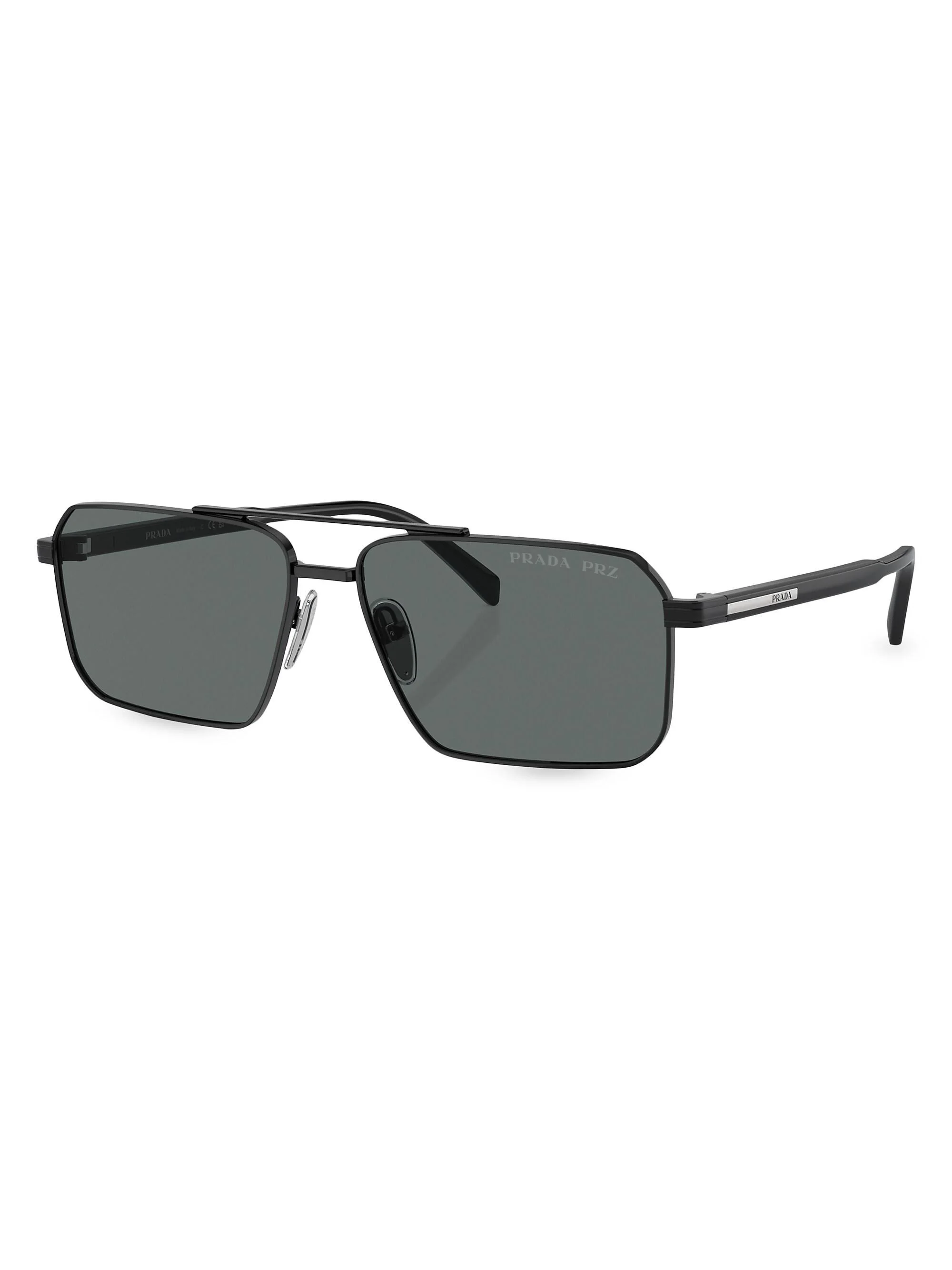 Men's 61MM Rectangular Sunglasses - Black Blue Grey - 1