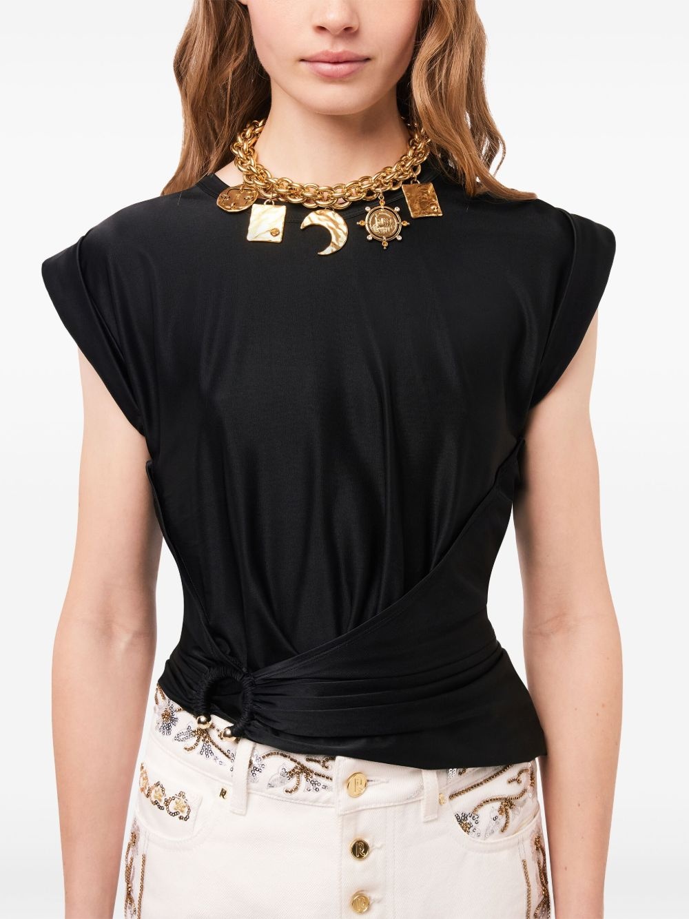 asymmetric gathered-detail blouse - 5