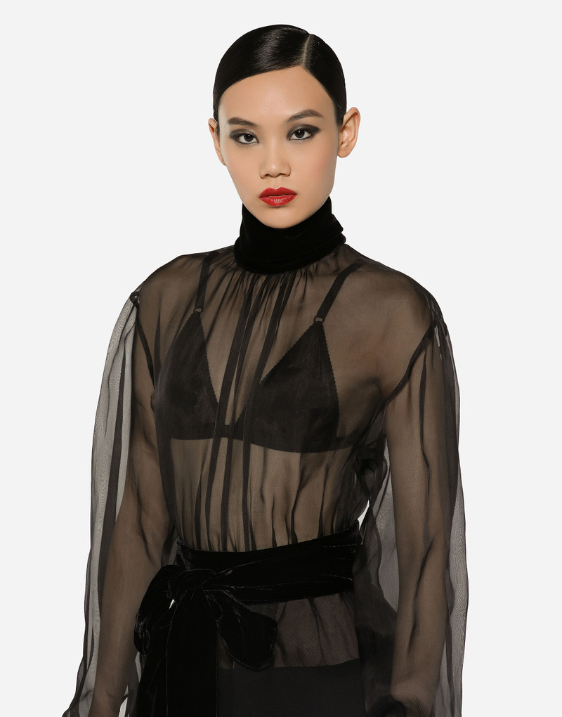 Short wool crepe and organza dress 4