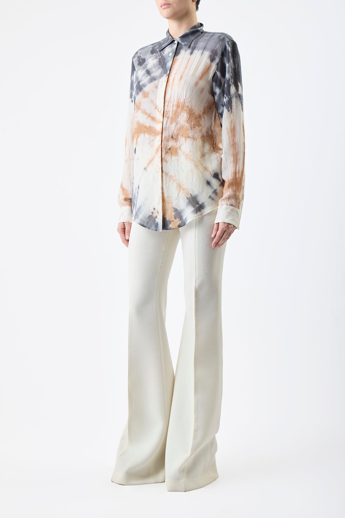 Ferrara Shirt in Camel Multi Print Cashmere Silk - 3