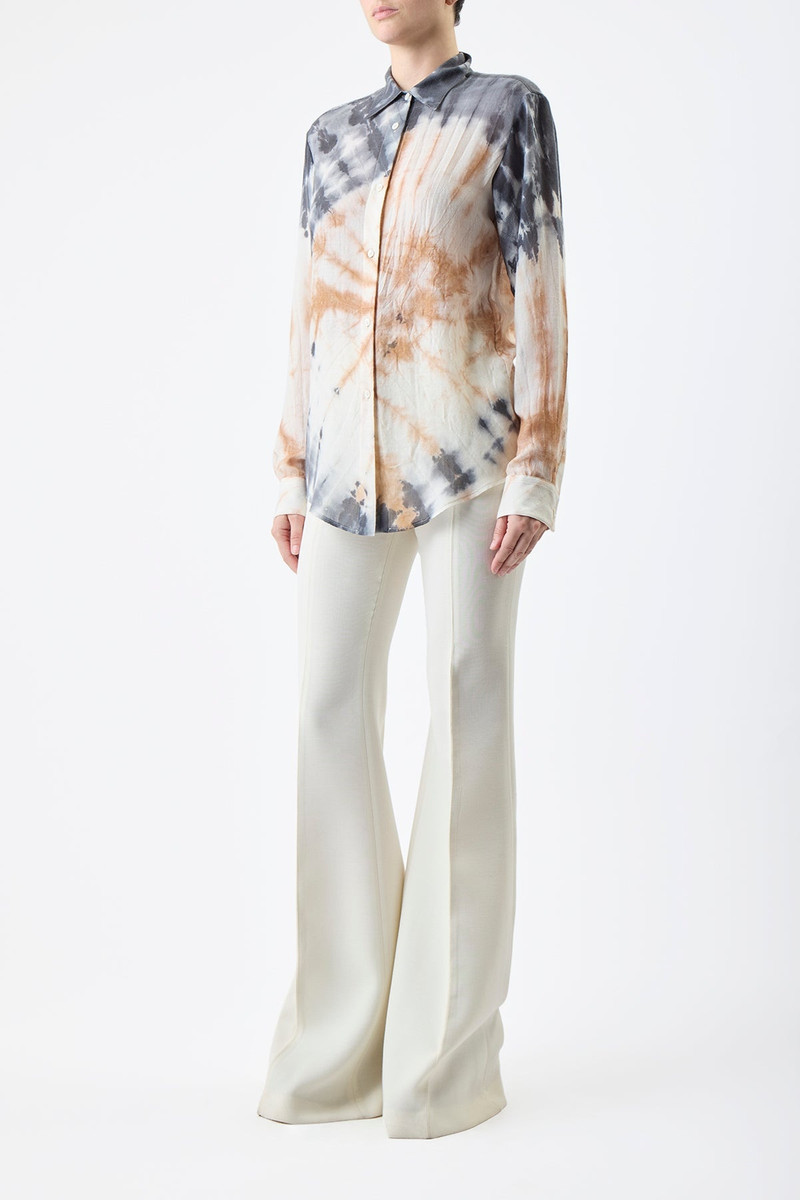 Ferrara Shirt in Camel Multi Print Cashmere Silk 3