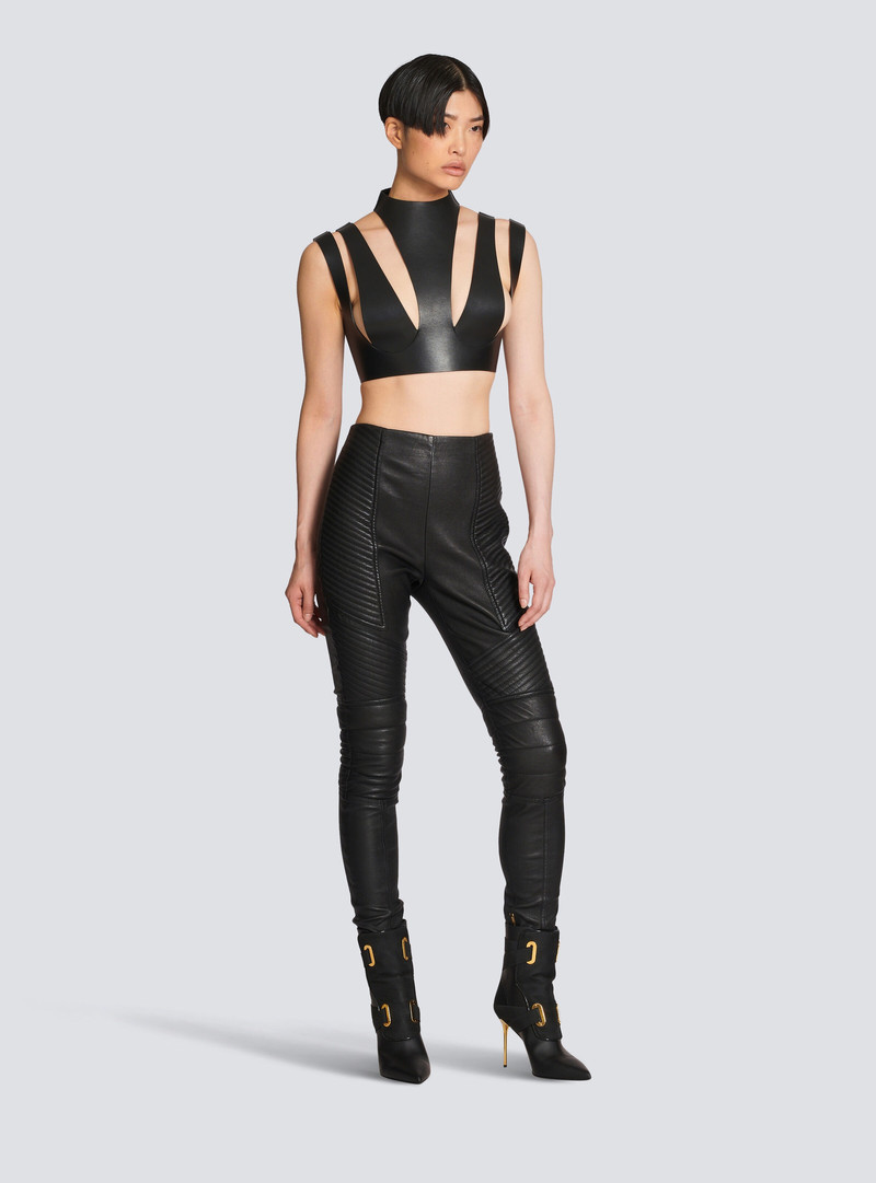 Cut-out leather crop top 3