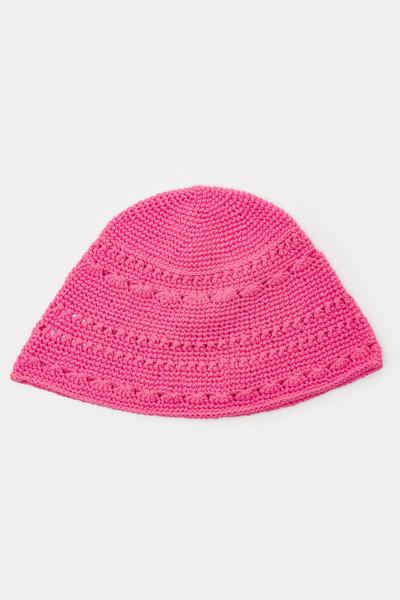 GANNI Cotton Crochet Bucket Hat in Shocking Pink outlook
