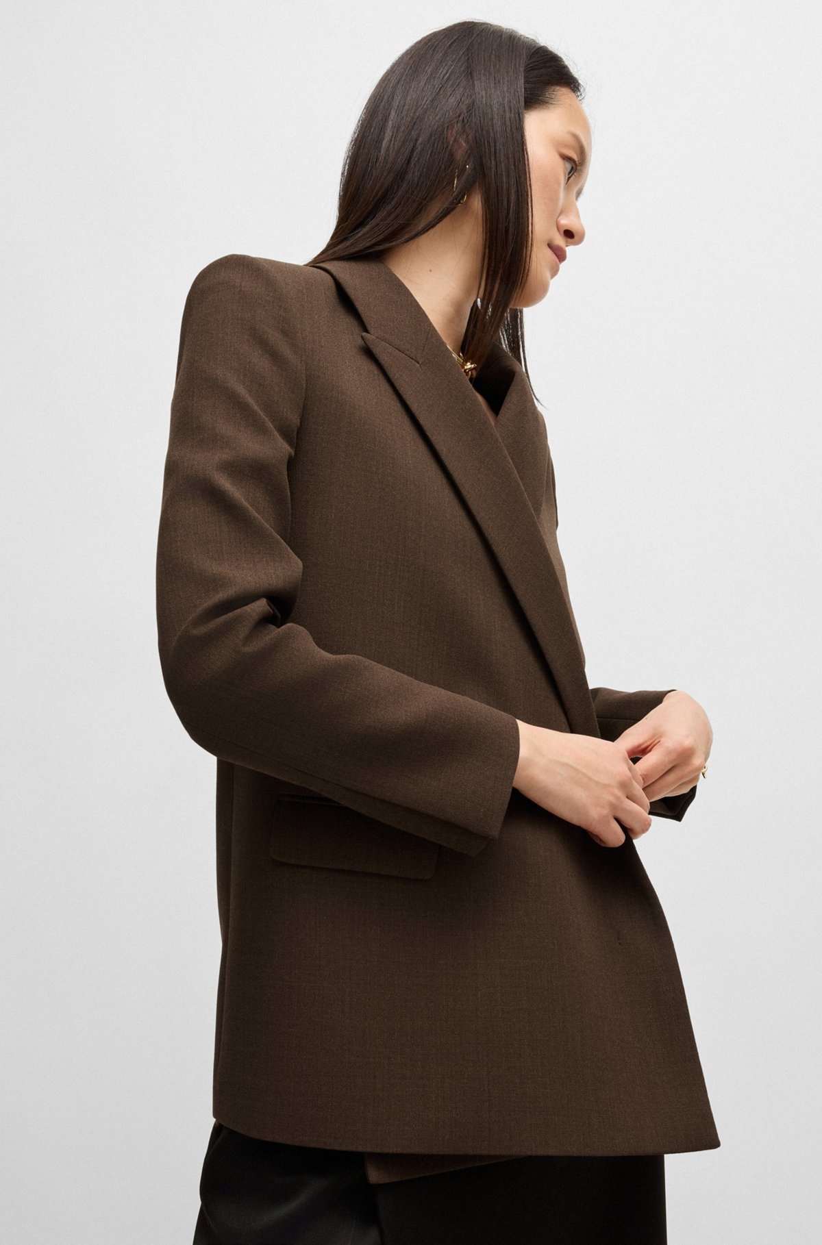 WRAP-FRONT BLAZER IN MELANGE WOOL CREPE - 6