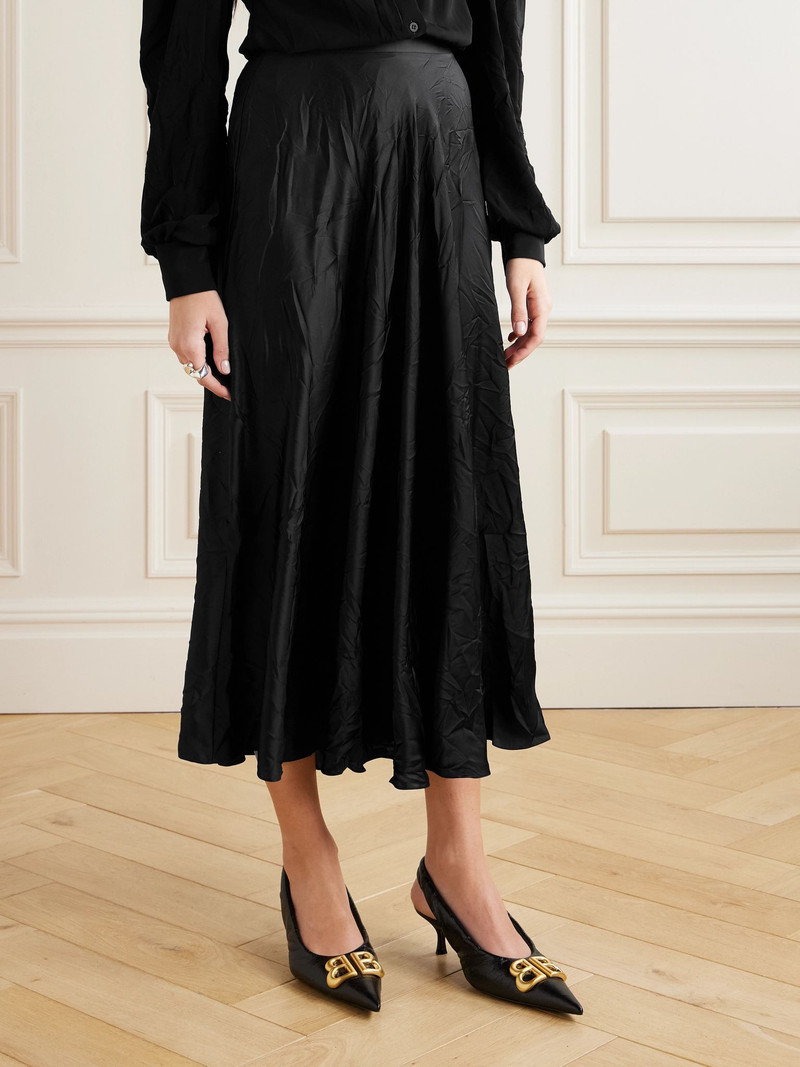 Pleated crinkled-satin midi skirt Black 3