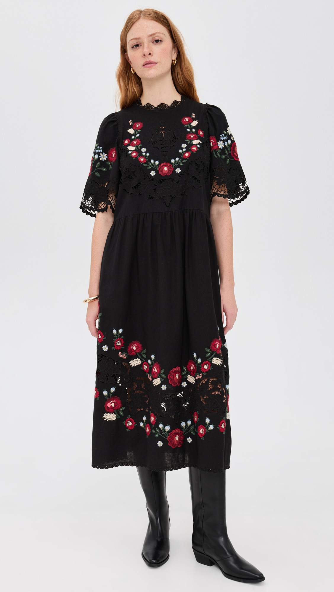 Rosaline Embroidery Midi Dress - 6
