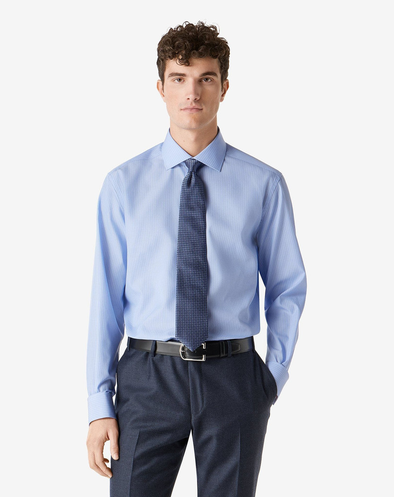CORNELIANI Light Blue cotton poplin shirt with white stripes outlook