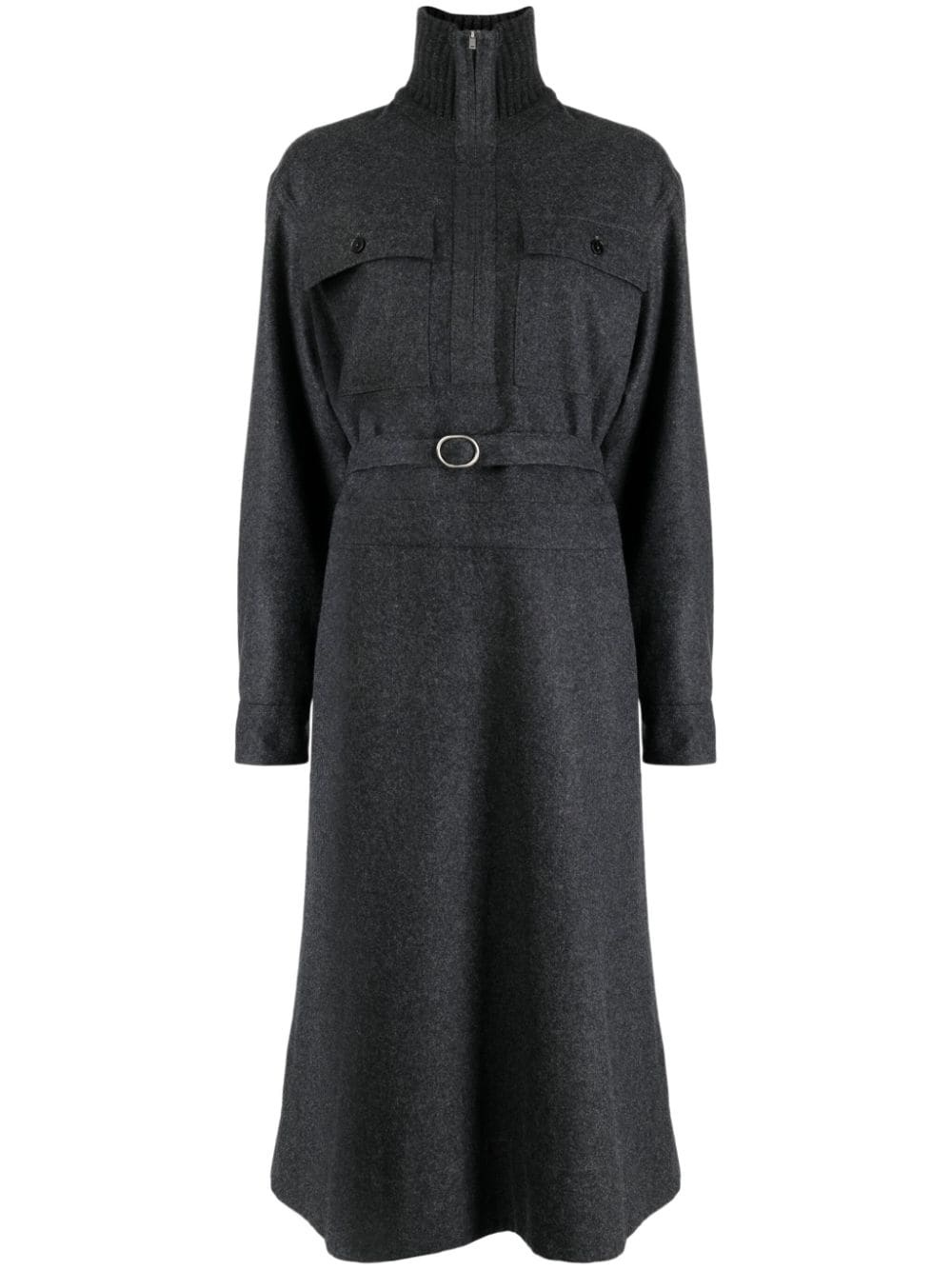 long-sleeve belted midi shirtdress - 1