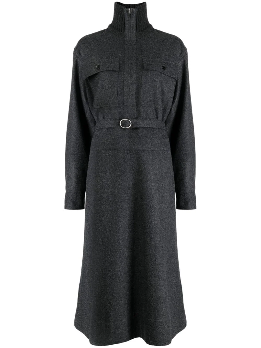 long-sleeve belted midi shirtdress - 1