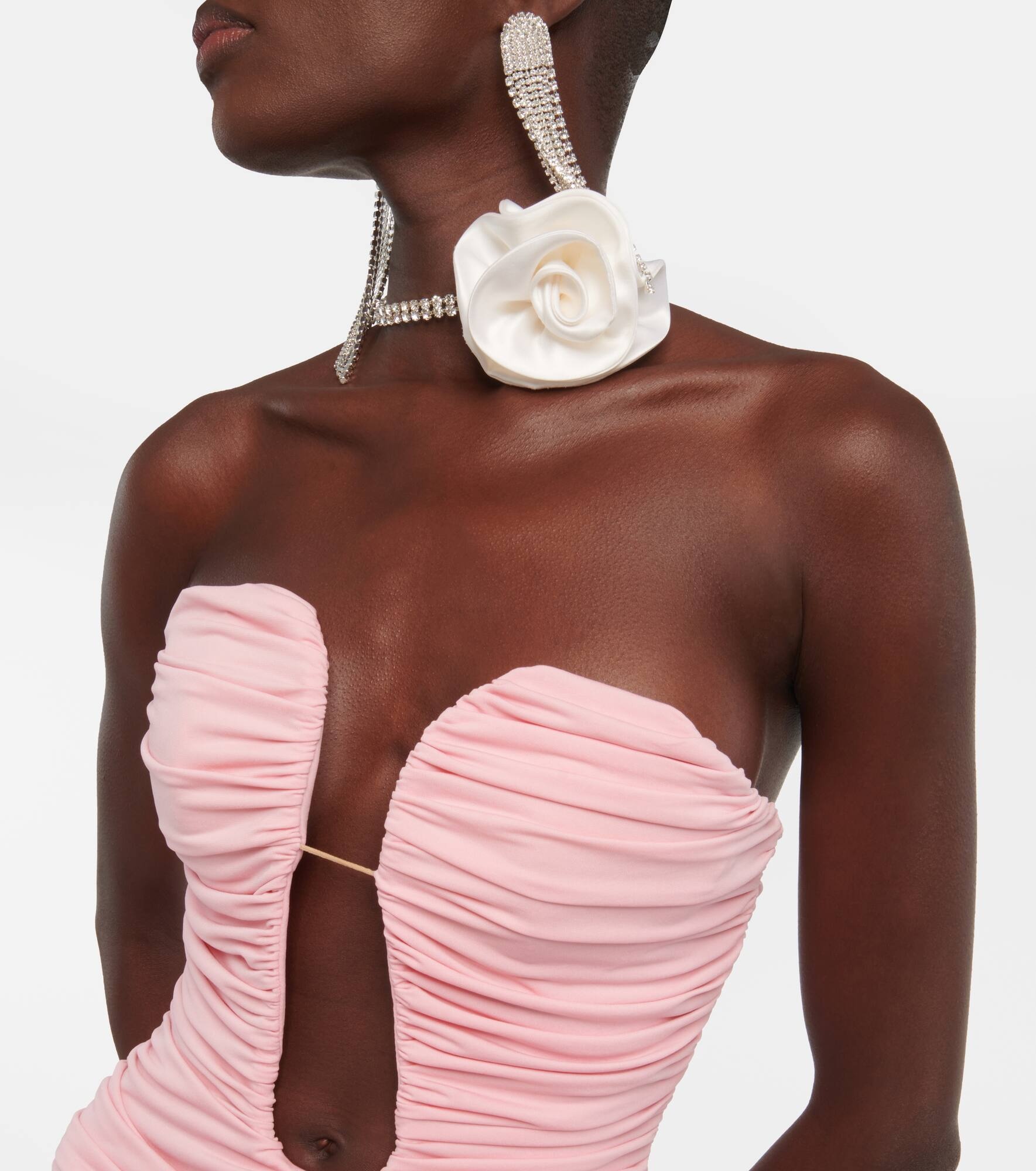 Floral-appliqué ruched minidress - 4