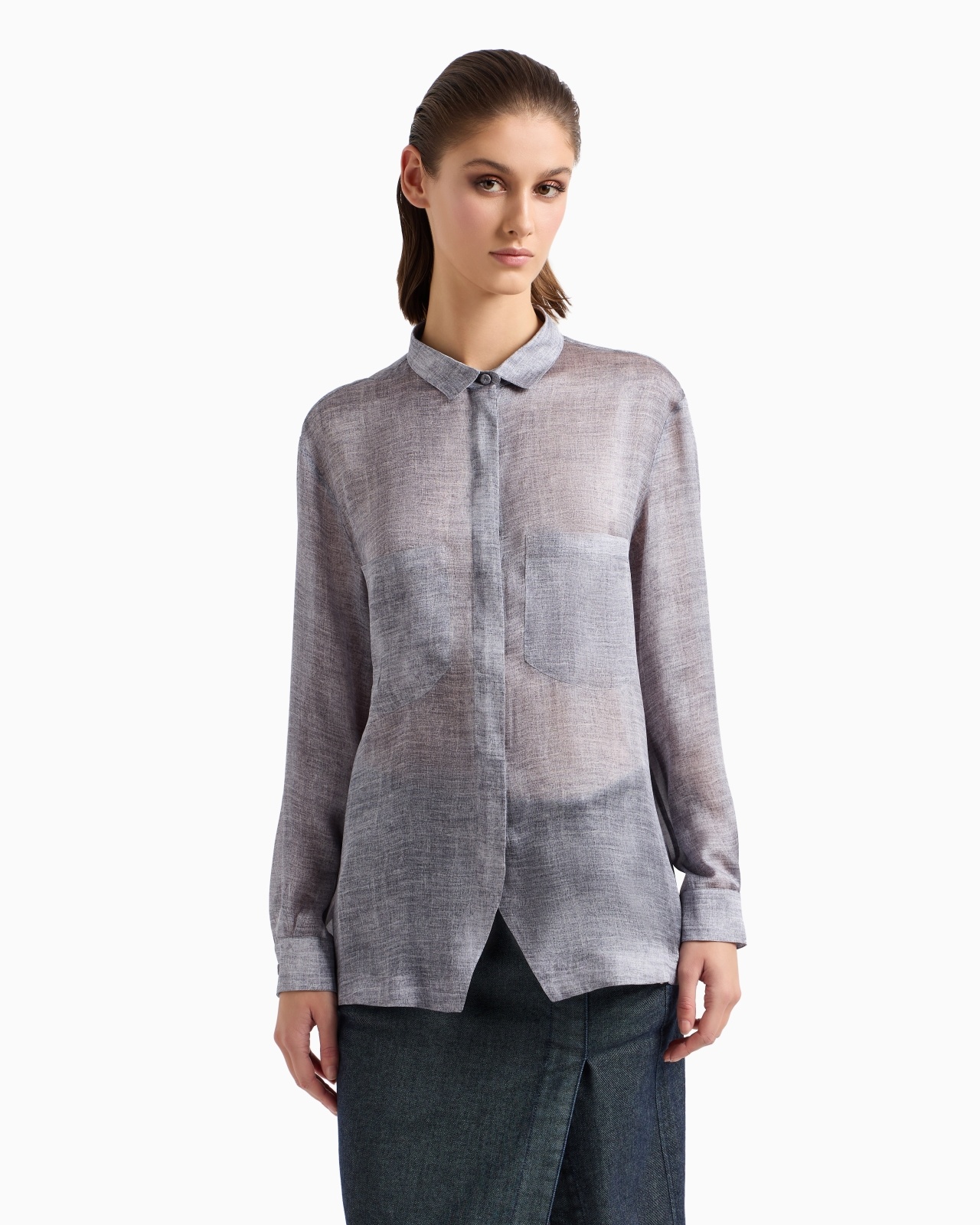 SILK-CHARMEUSE MÉLANGE-PRINT SHIRT - 4