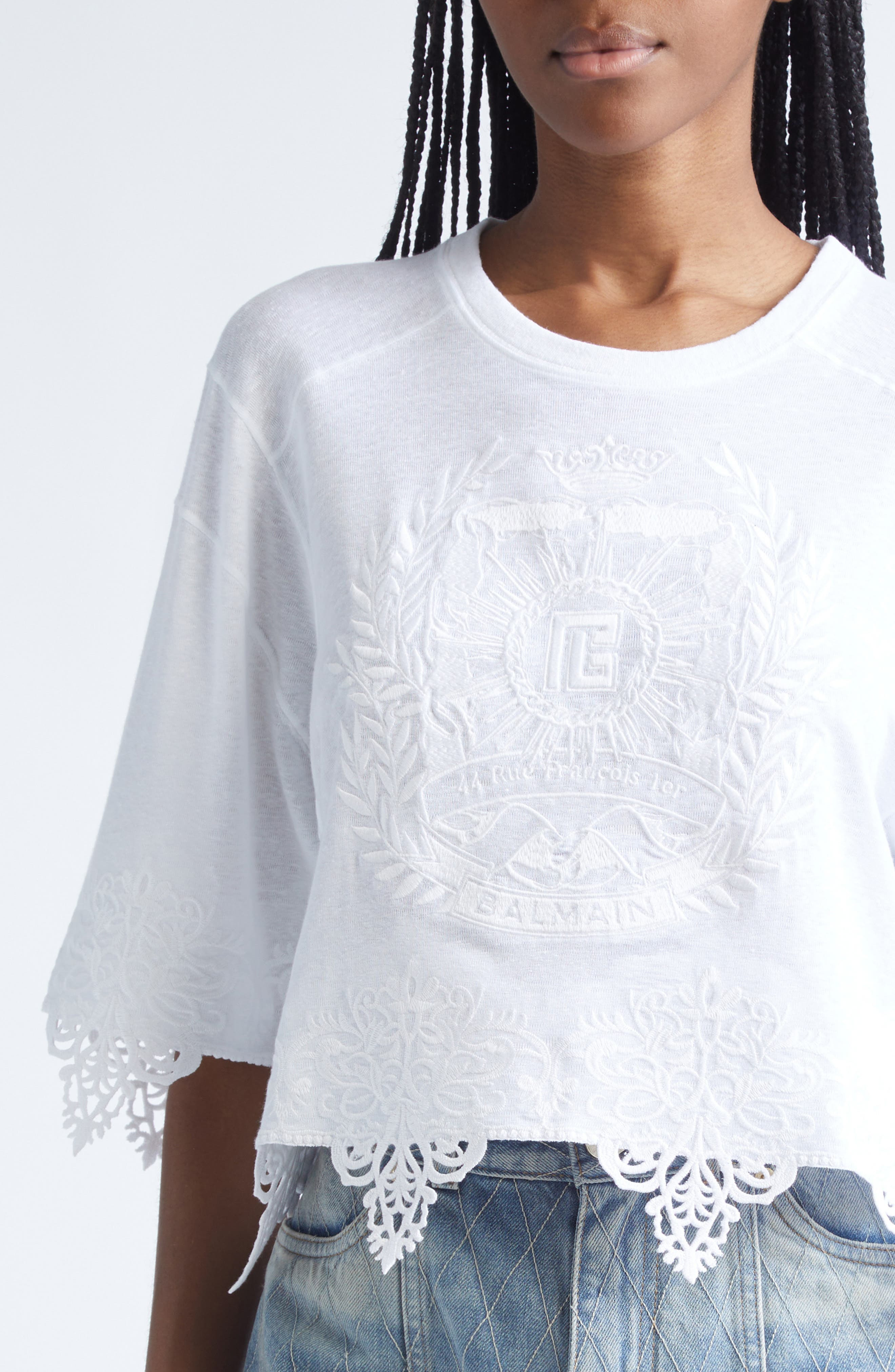 Balmain Emblem Baseball T-Shirt in 0Fa White at Nordstrom - 5