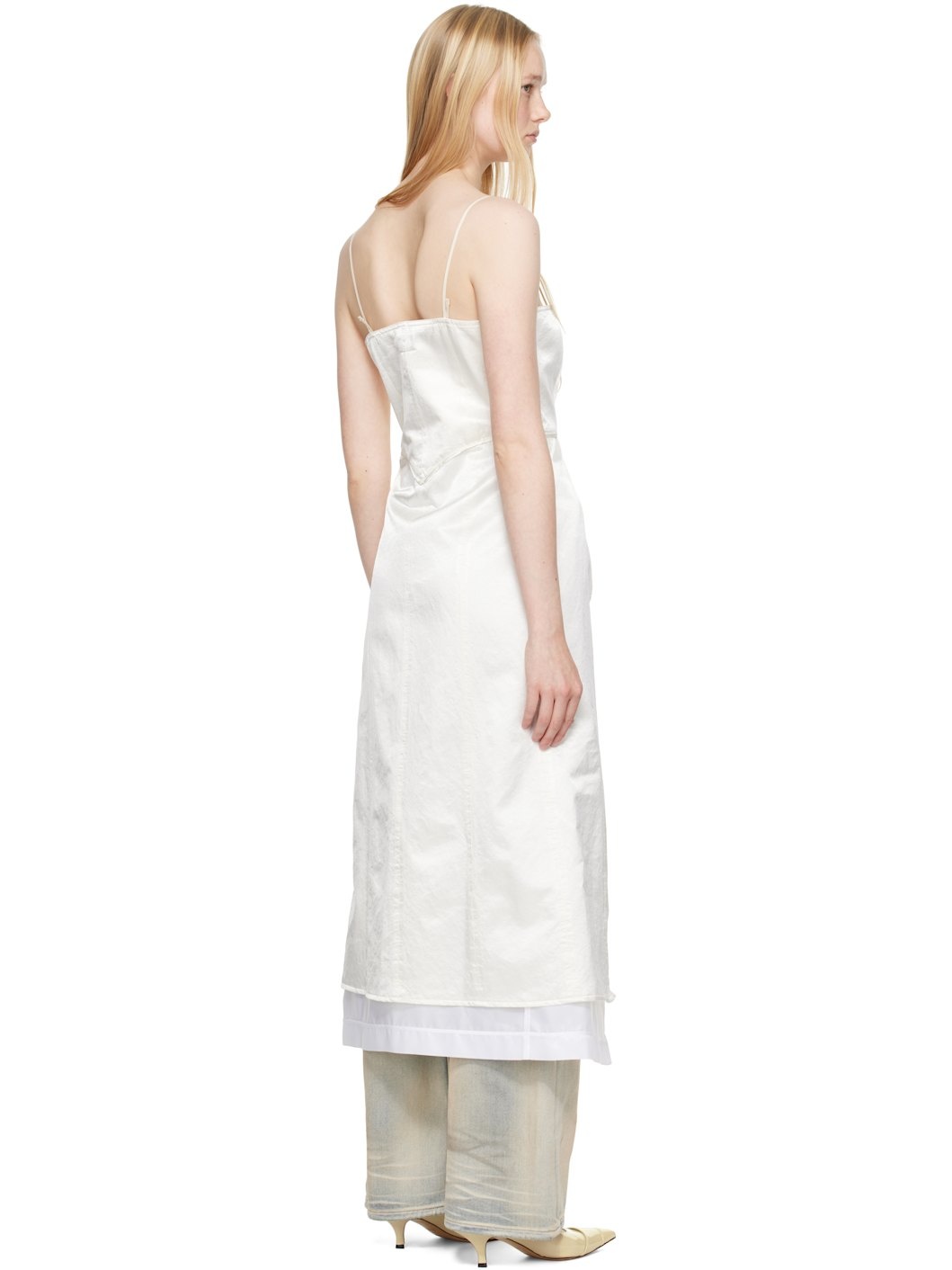 Off-White Washed Viscose Satin Dress Top - 3
