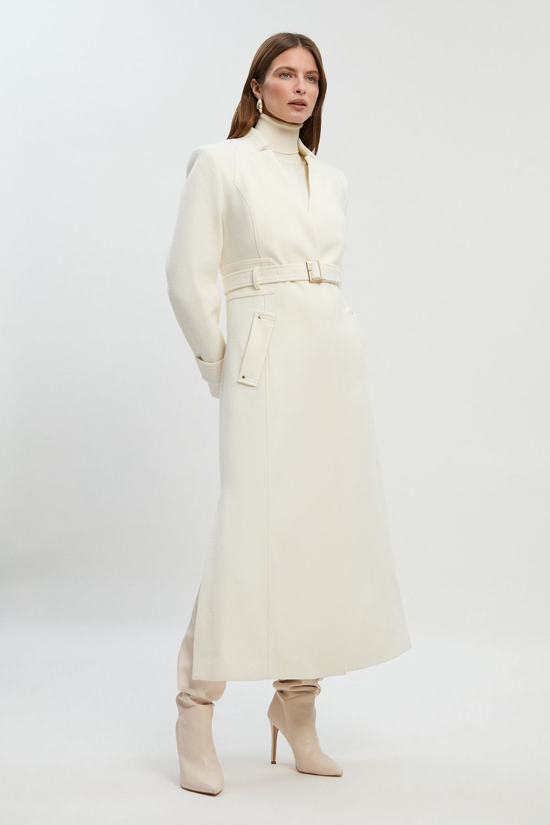 KAREN MILLEN Wool Investment Notch Neck Belted Detail Tailored Maxi Coat outlook