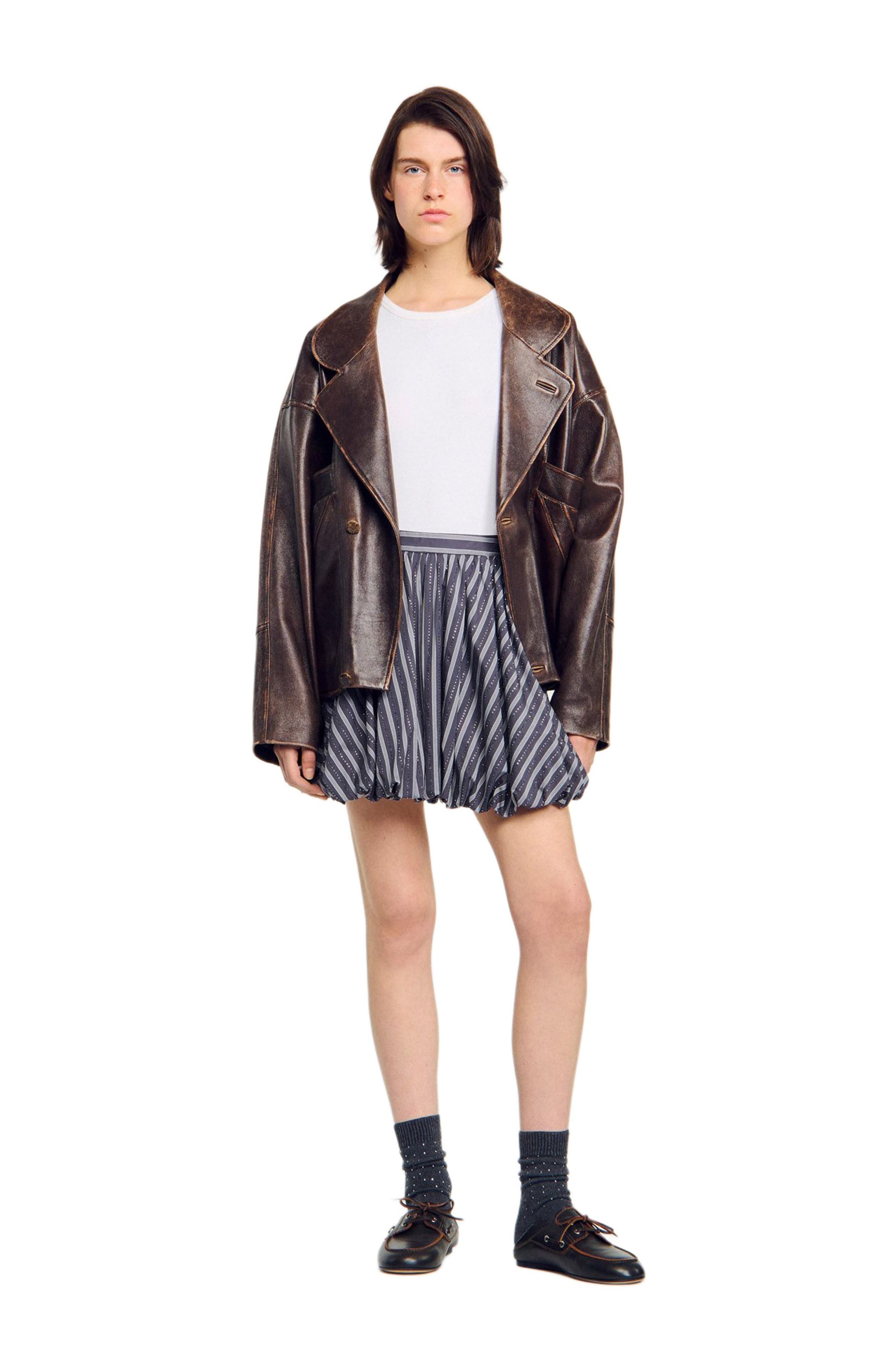 SANDRO Striped rhinestone bubble skirt in Grey at Nordstrom - 7