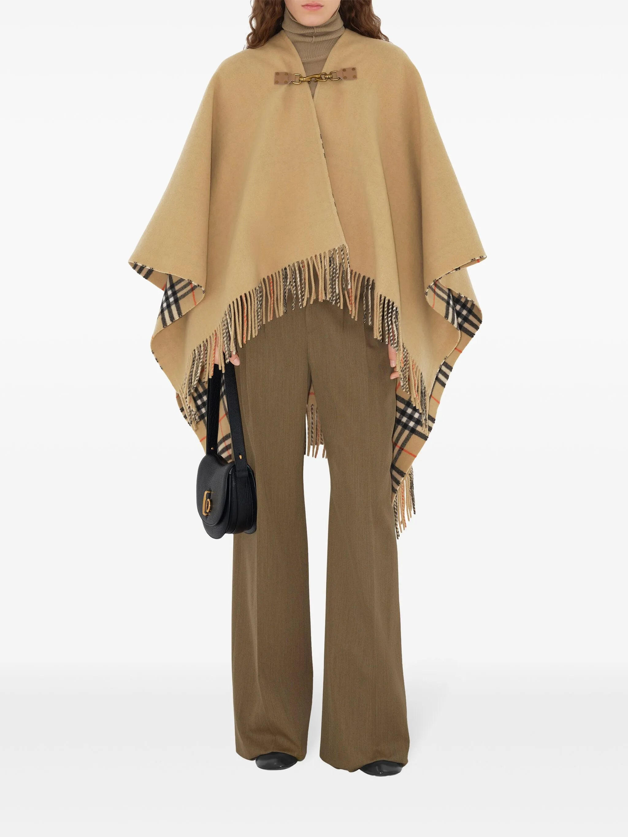 check-pattern wool cape - 2