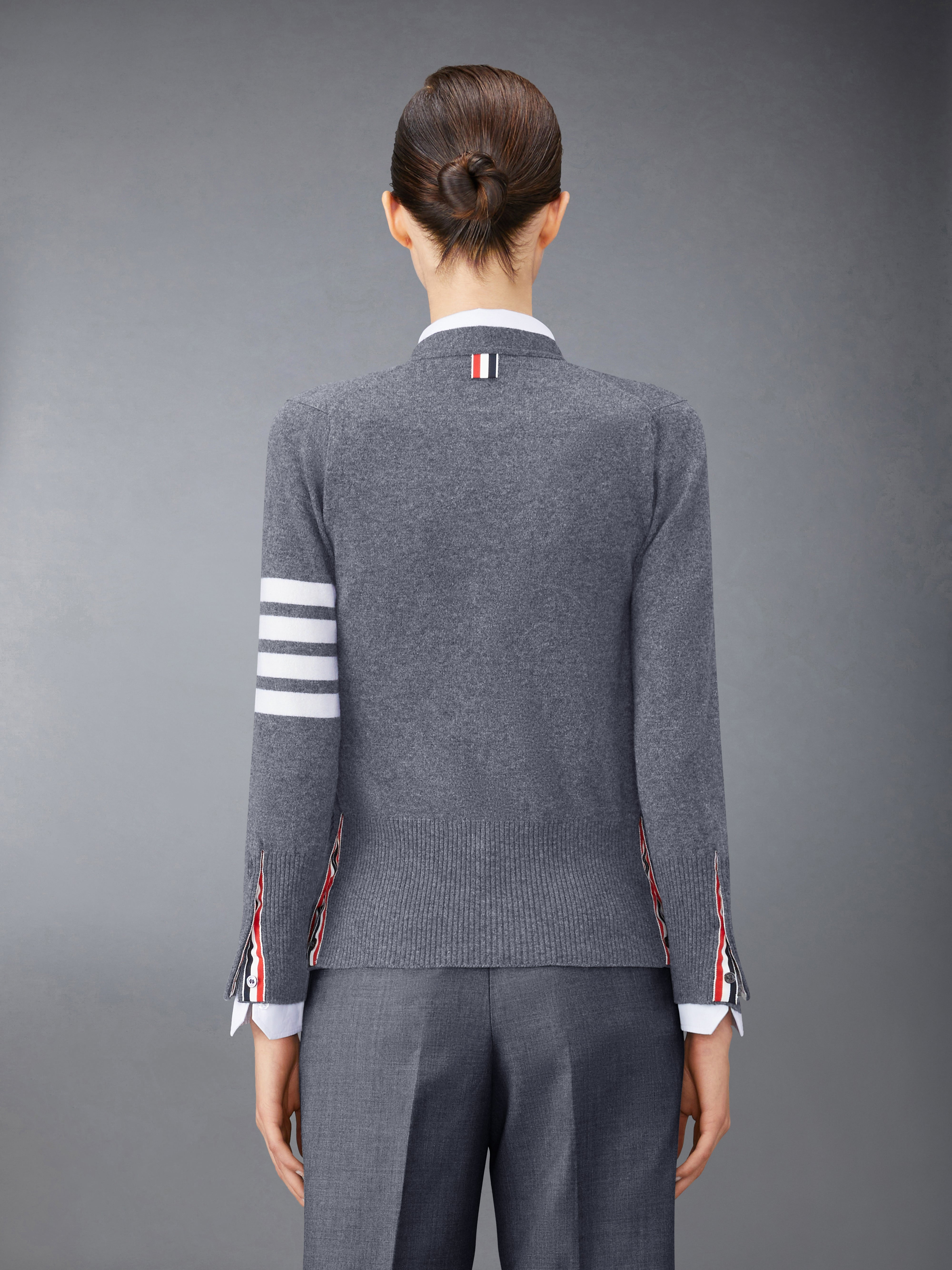 Dark Grey Cashmere 4-Bar V-Neck Cardigan - 2