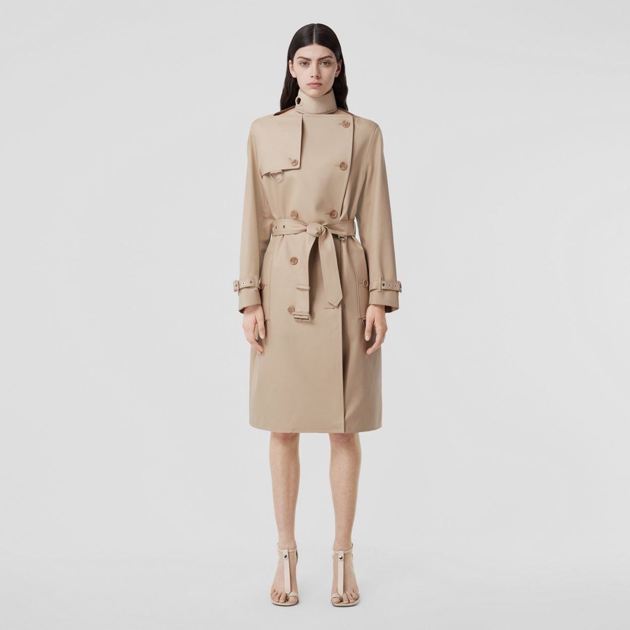 Cotton Gabardine Boat Neck Trench Coat - 2