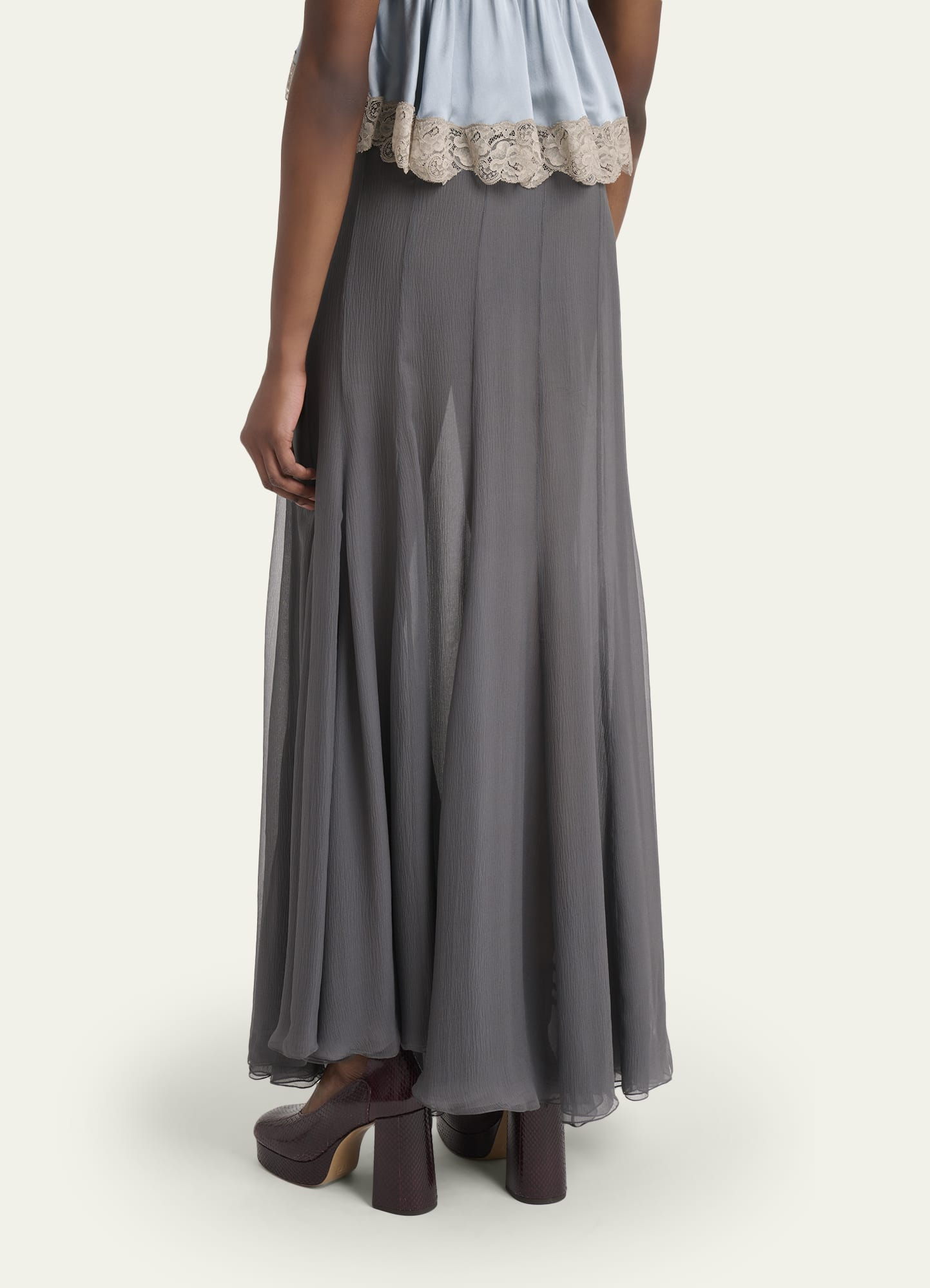 Paneled Sheer Silk Maxi Skirt - 3