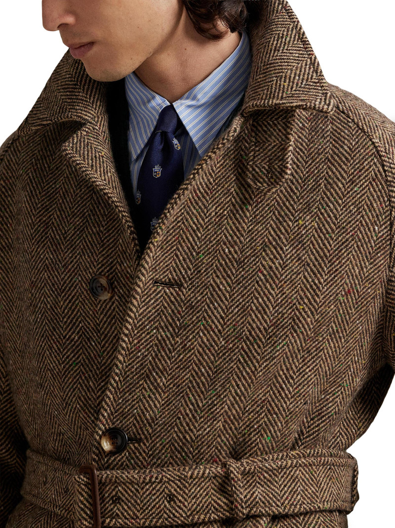 Men's Donegal Tweed Balmacaan Coat - Brown Tan Multi 4