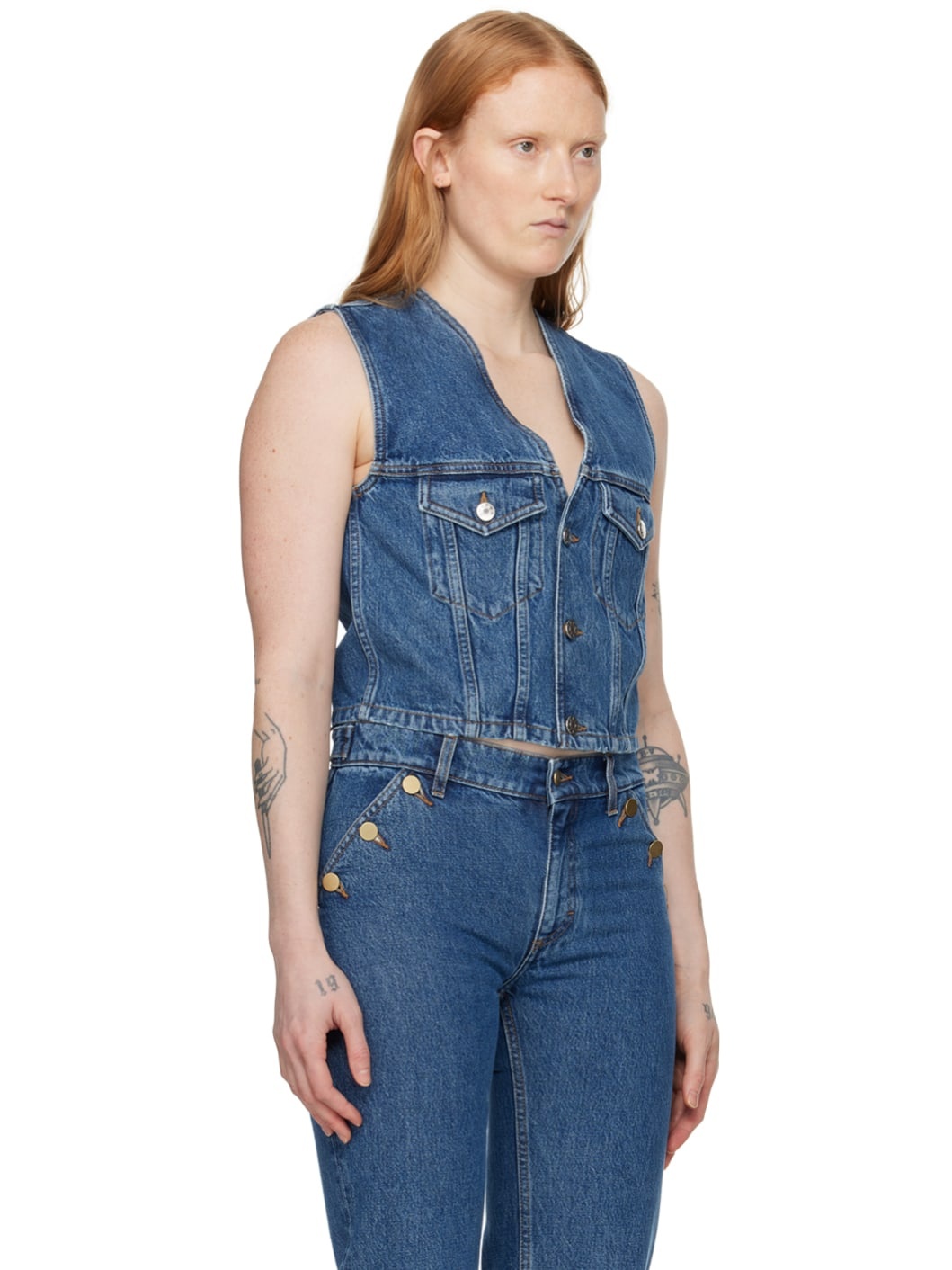 Blue Fitted Denim Vest - 2