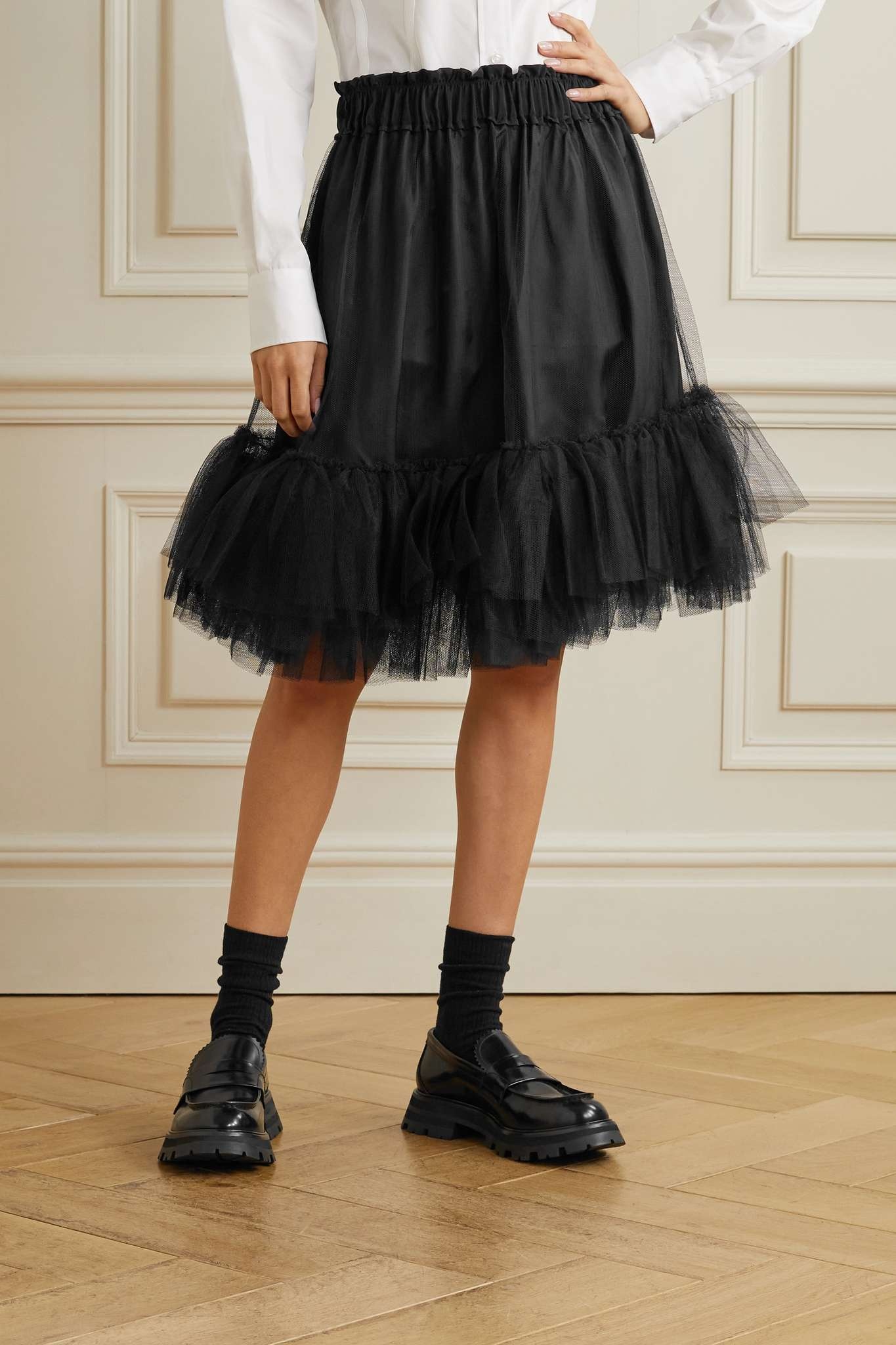 Layered tulle and silk mini skirt - 3