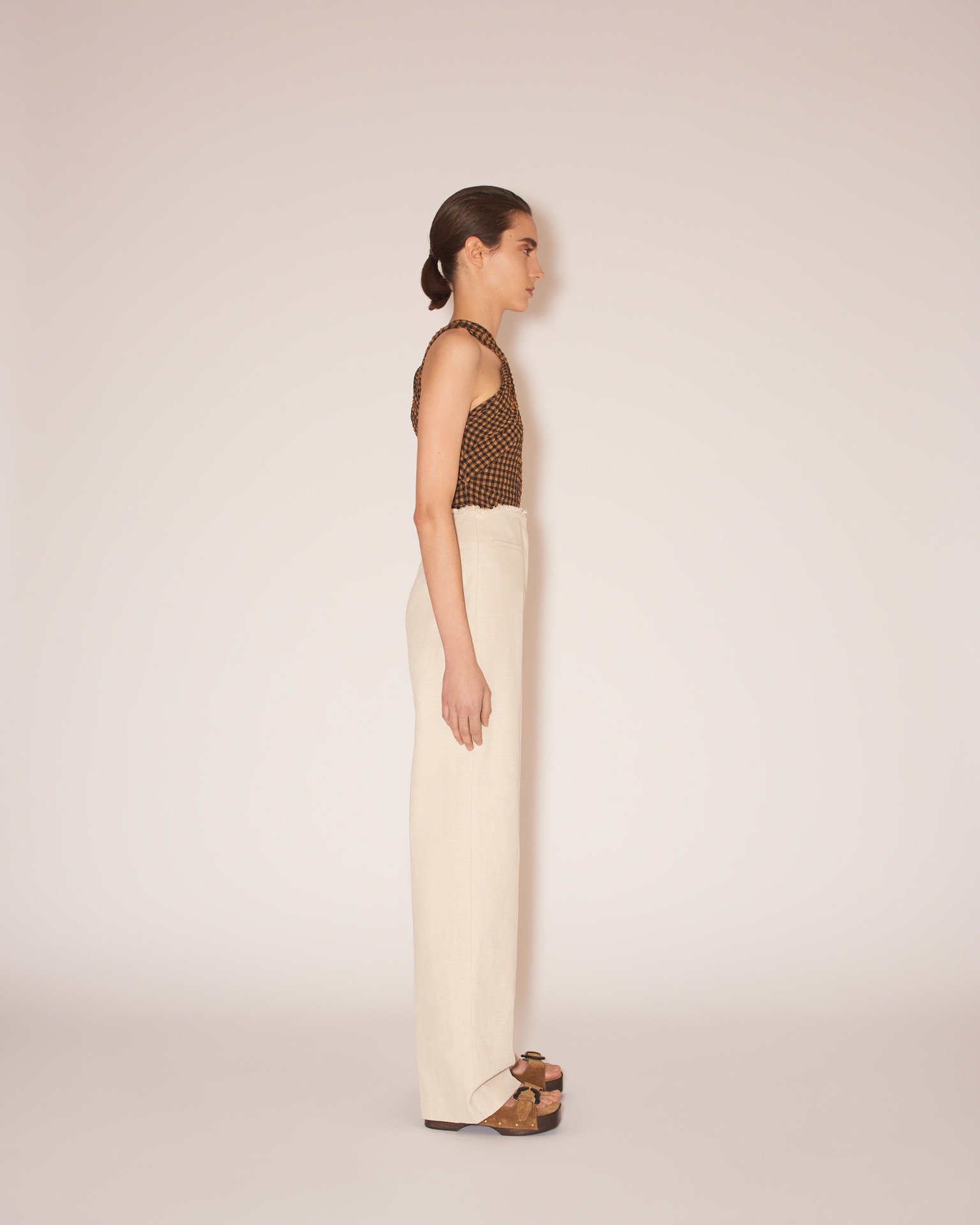 ALETTE - Cotton linen twill raw-edge pants - Natural - 4