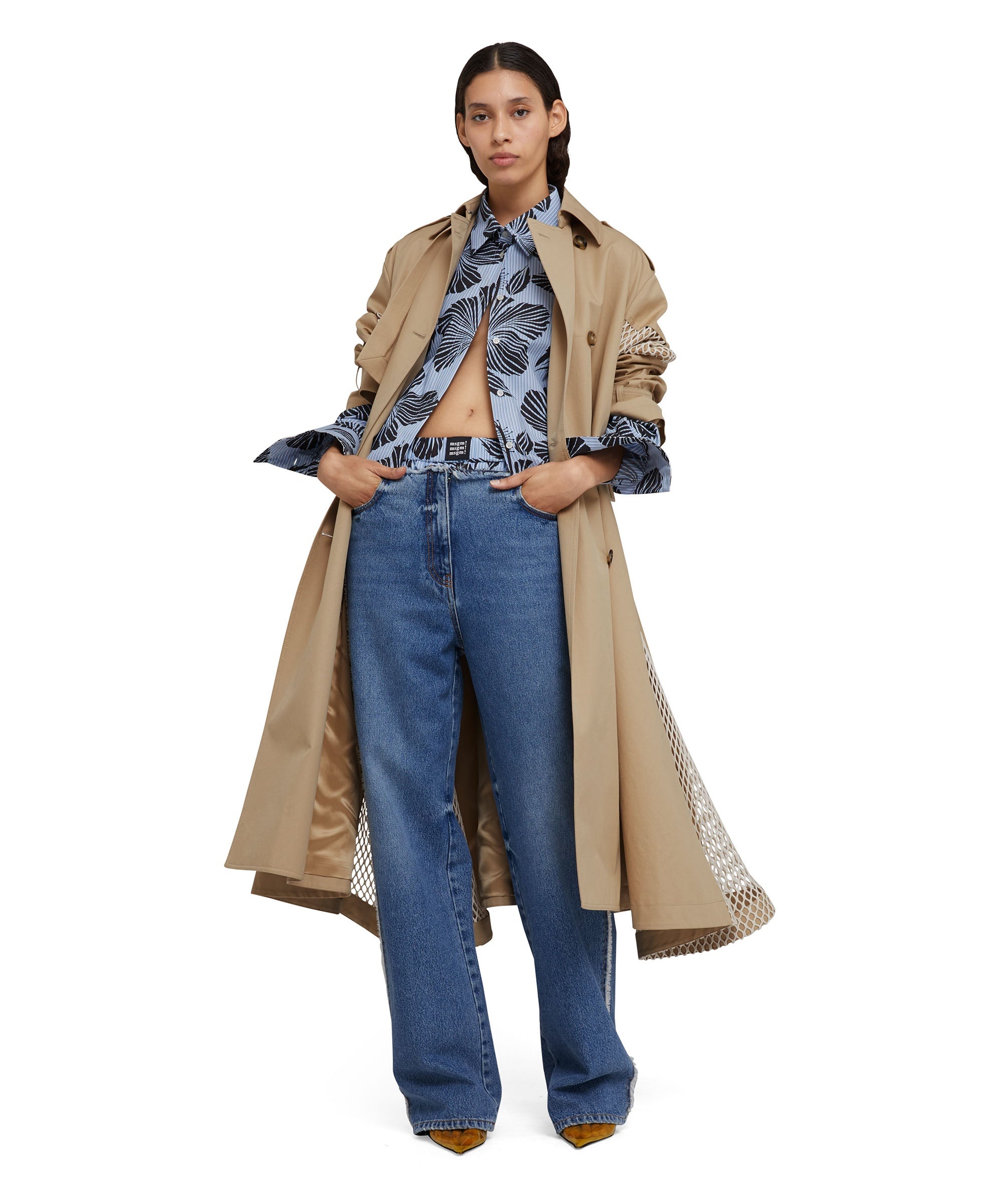 Double-breasted gabardine trench coat with mesh details - 4