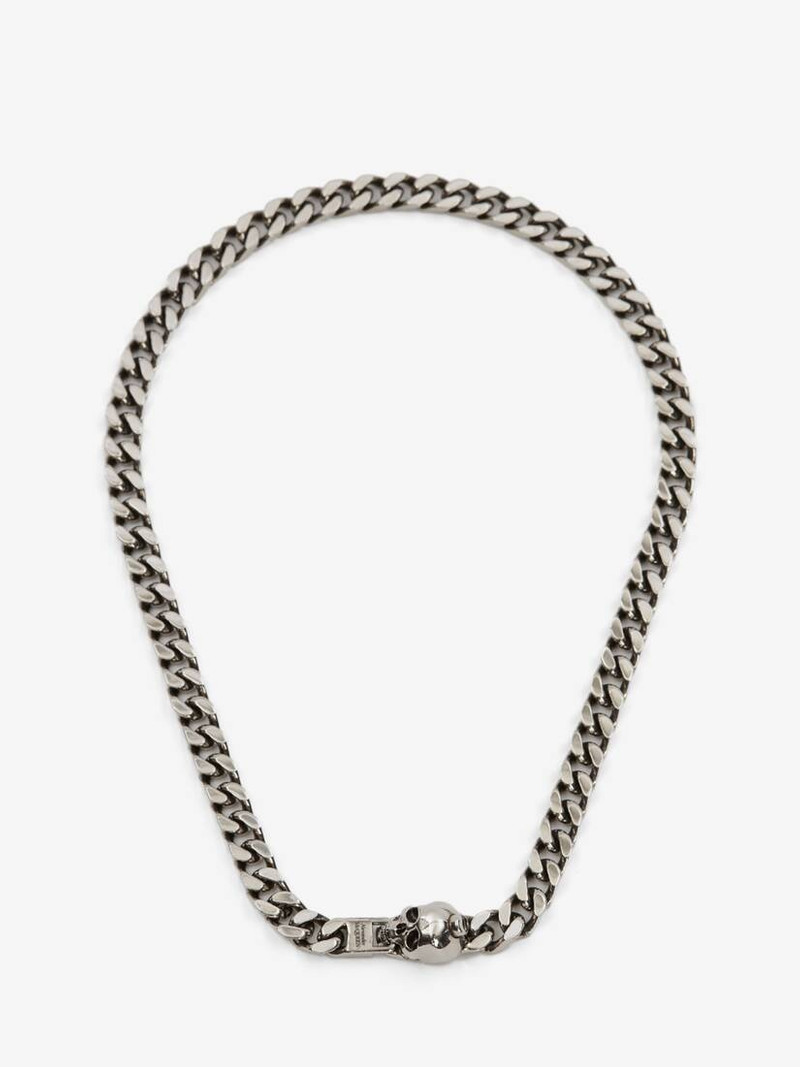 Men's Skull Chain Necklace in Antique Silver 1