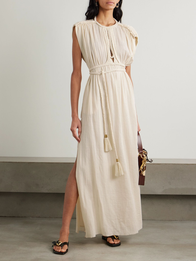 Isabel Marant Joya braided gathered cotton-gauze maxi dress Beige outlook