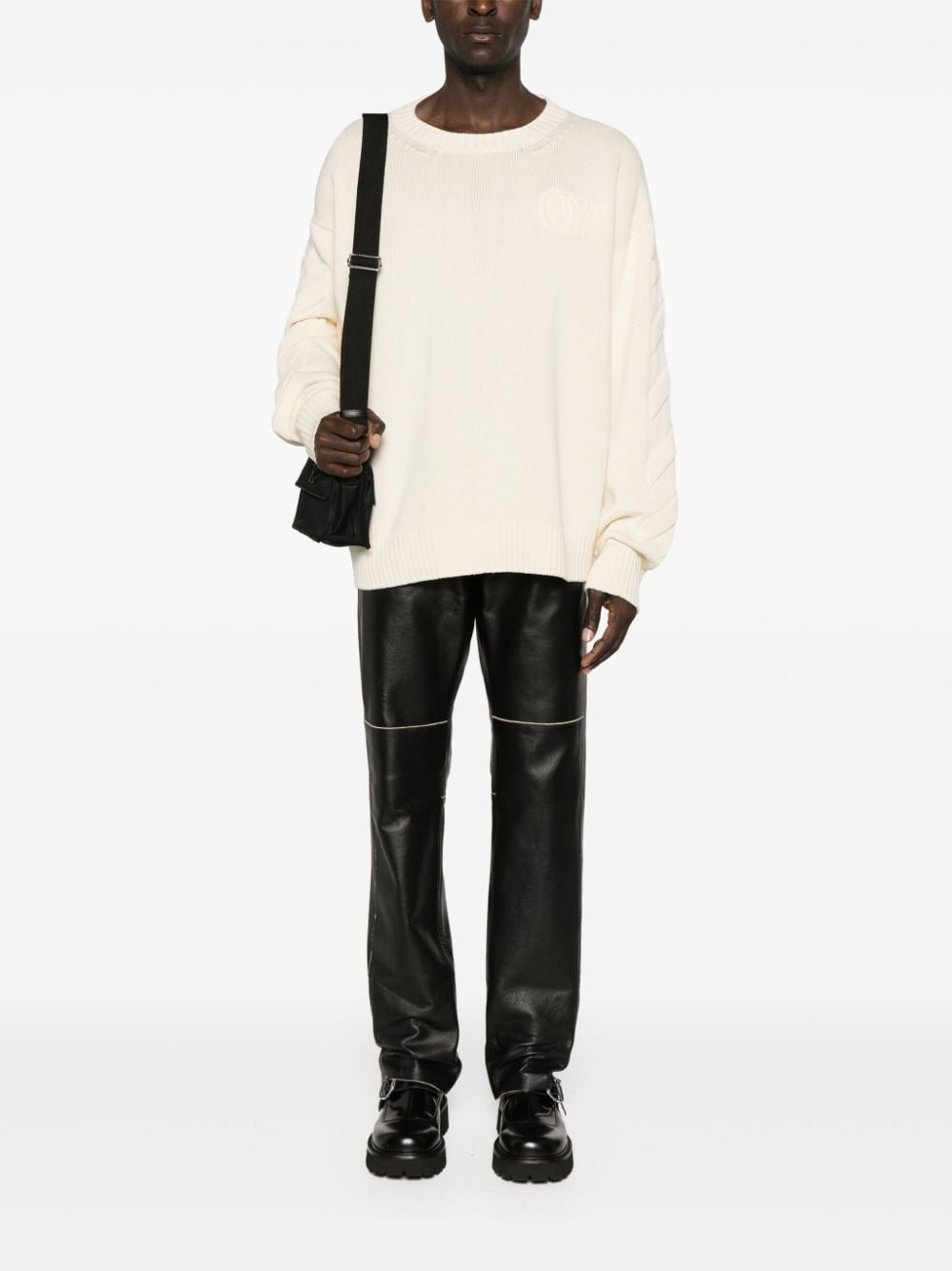 crew-neck diagonal-stripe jumper - 2