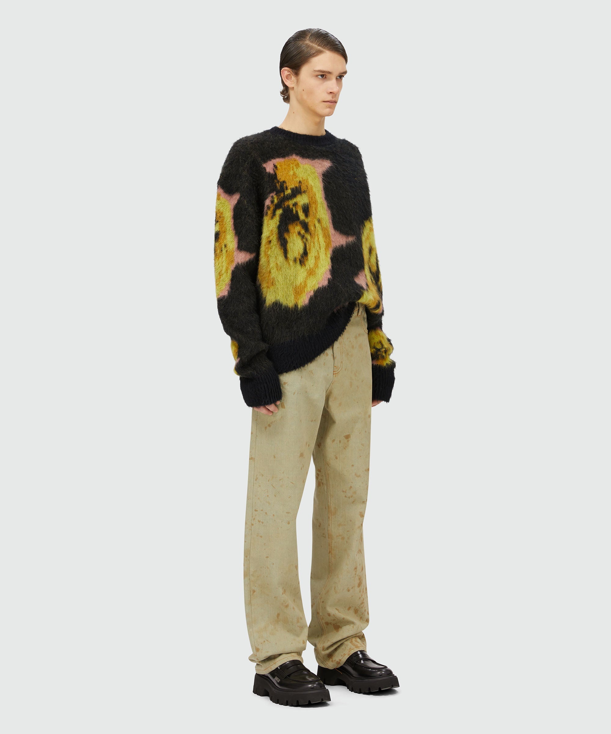 Black "Underground pixelled roses" blended wool mohair sweater - 4