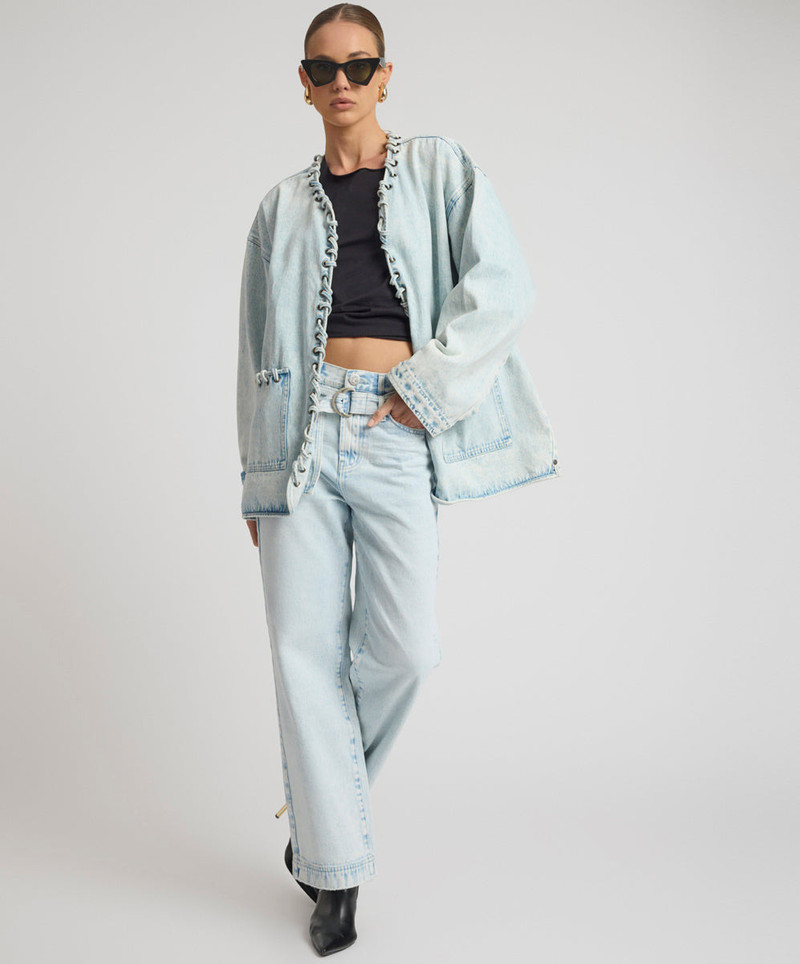 Ringleader Threaded Oversized Denim Jacket - Beach Blue 14
