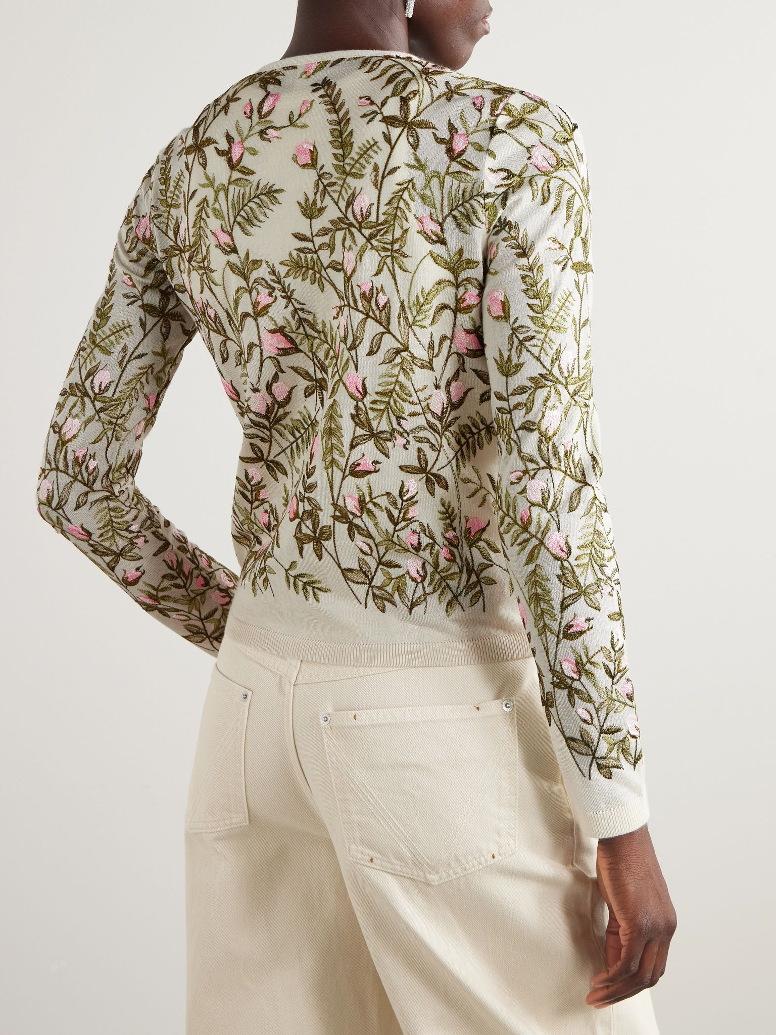 Embroidered cashmere and silk-blend cardigan Ivory - 4