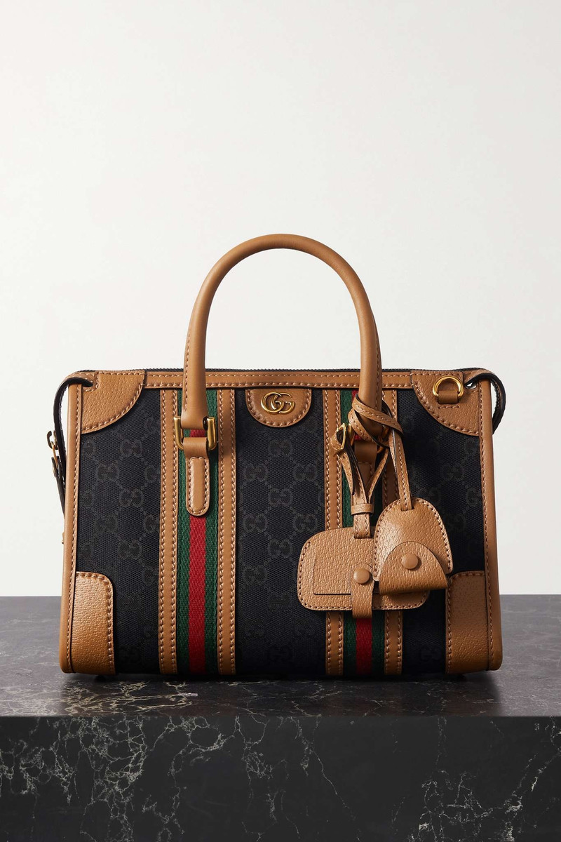 Leather-trimmed printed coated-canvas tote 1