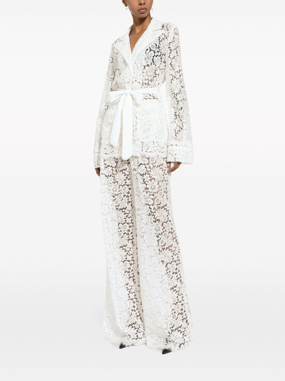 floral-lace long-length palazzo pants - 2
