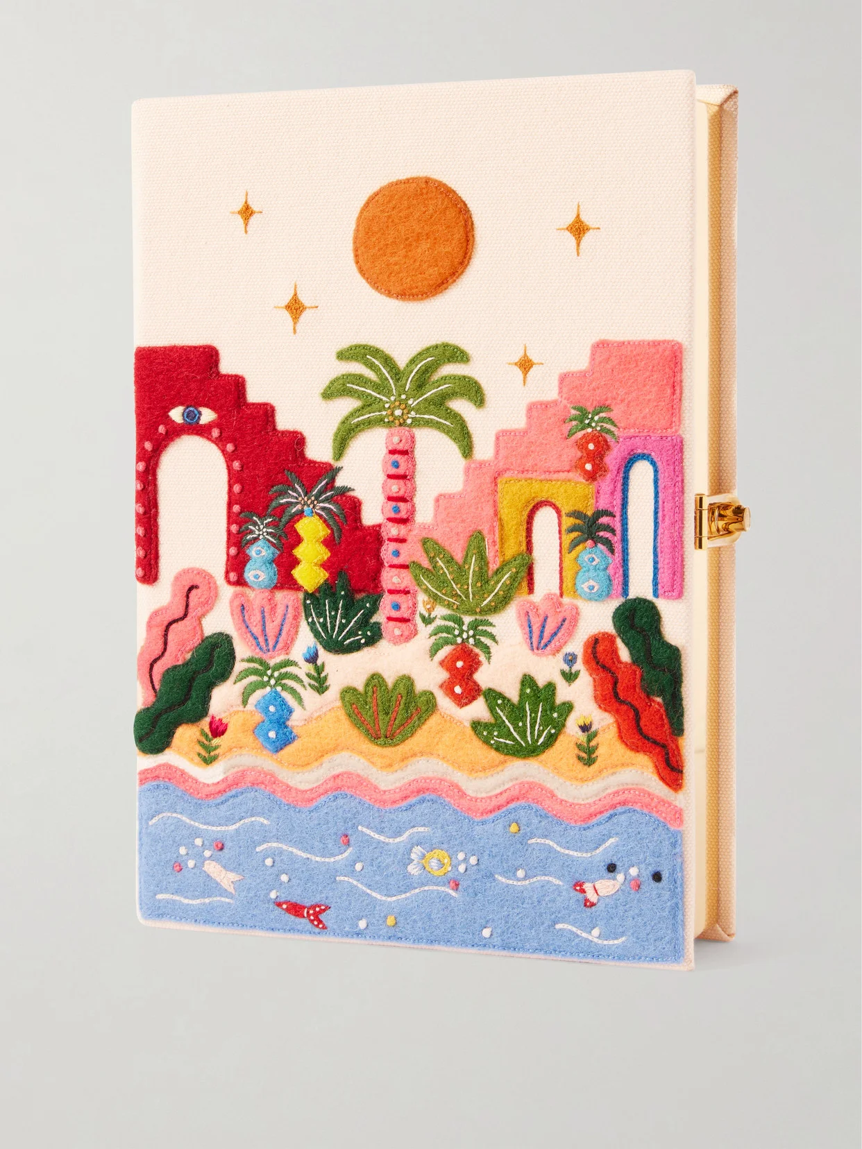 Tropic Vibes Embroidered Appliquéd Cotton, Wool And Silk-blend Canvas Clutch - 1