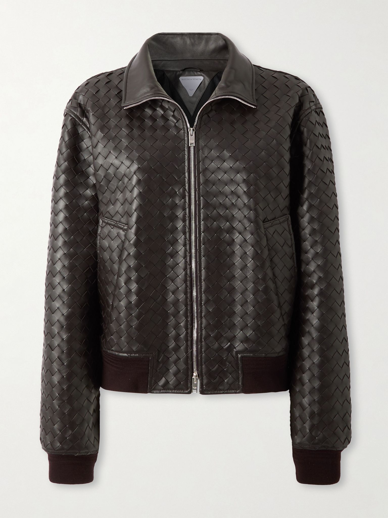 Intrecciato leather bomber jacket Dark brown - 1