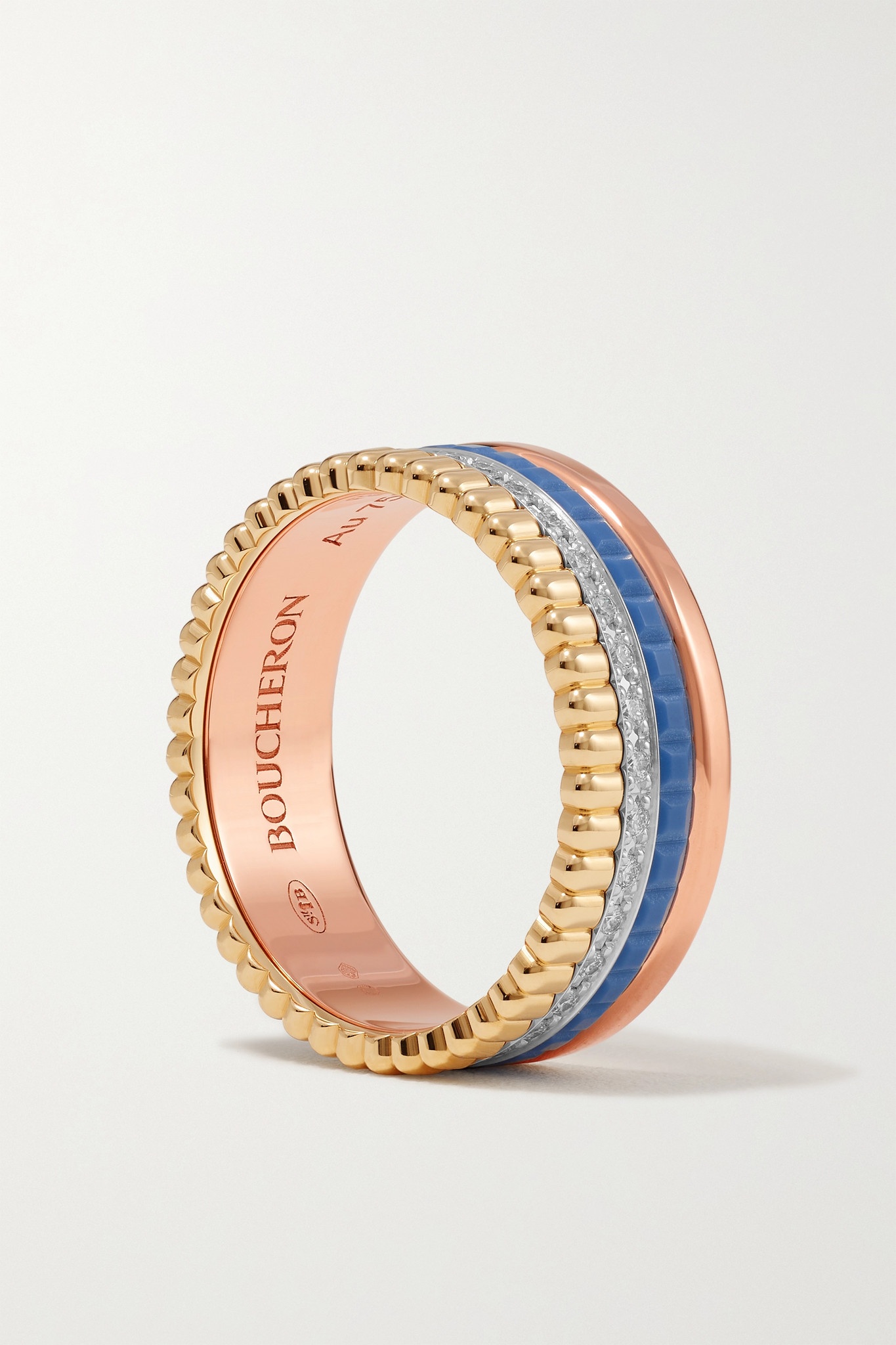 Quatre Blue Edition Small 18-karat yellow, white and rose gold, ceramic and diamond ring - 5